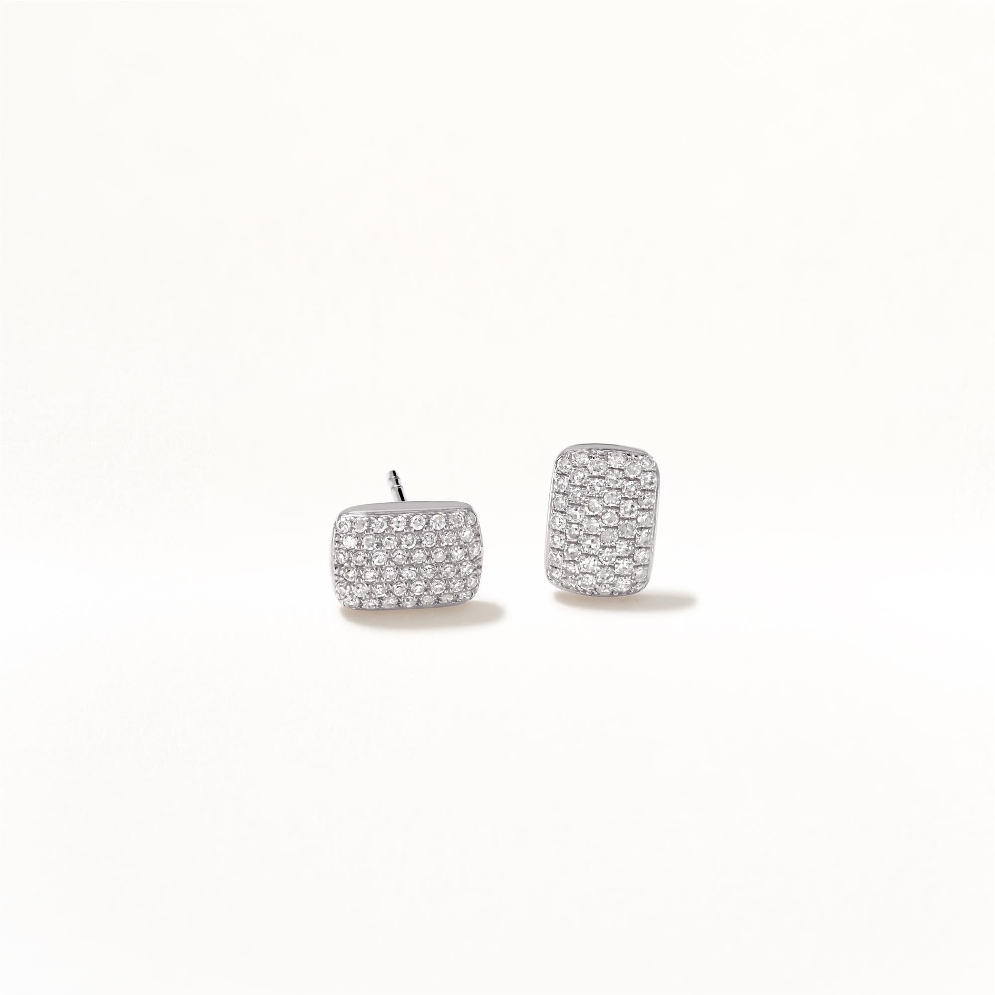 Round Cut Luxle Pave Round Diamond Square Stud Earrings in 18k White Gold