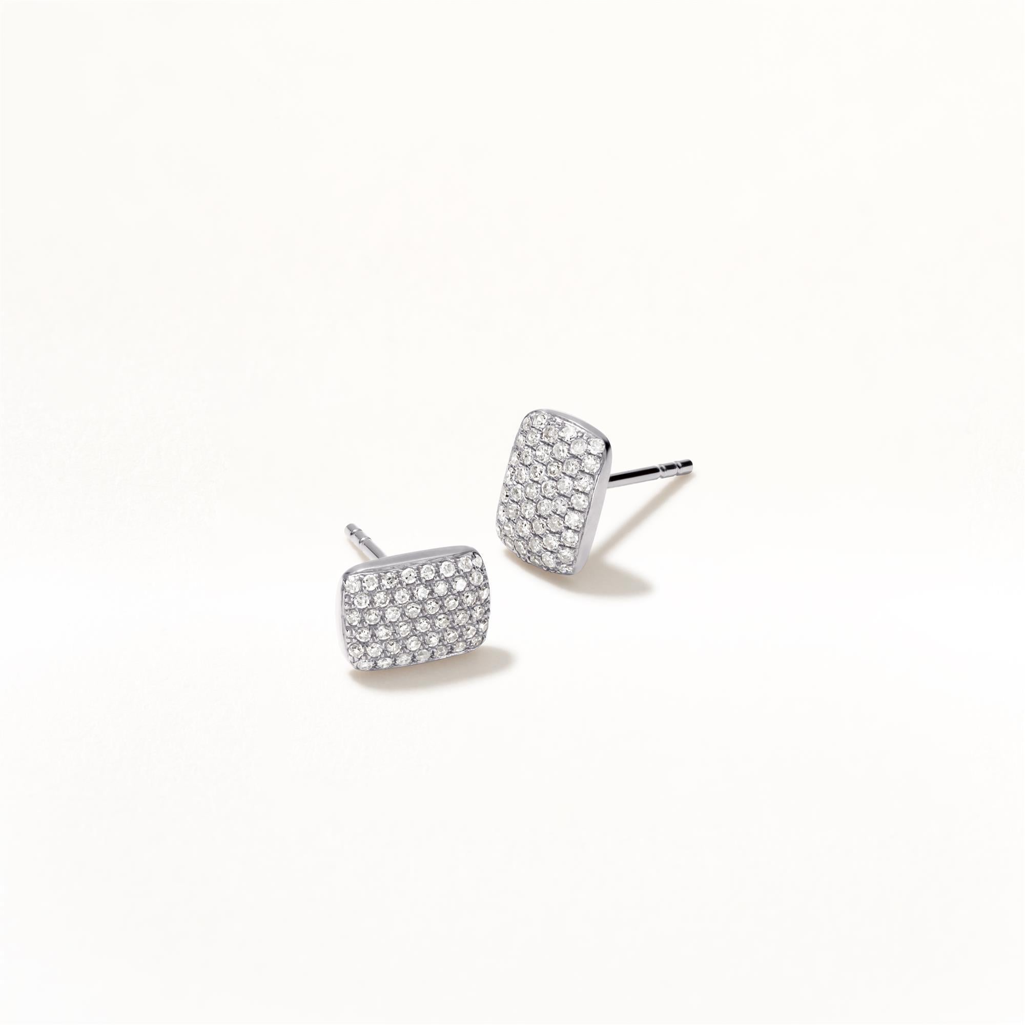 Luxle Pave Round Diamond Square Stud Earrings in 18k White Gold In New Condition In New York, NY