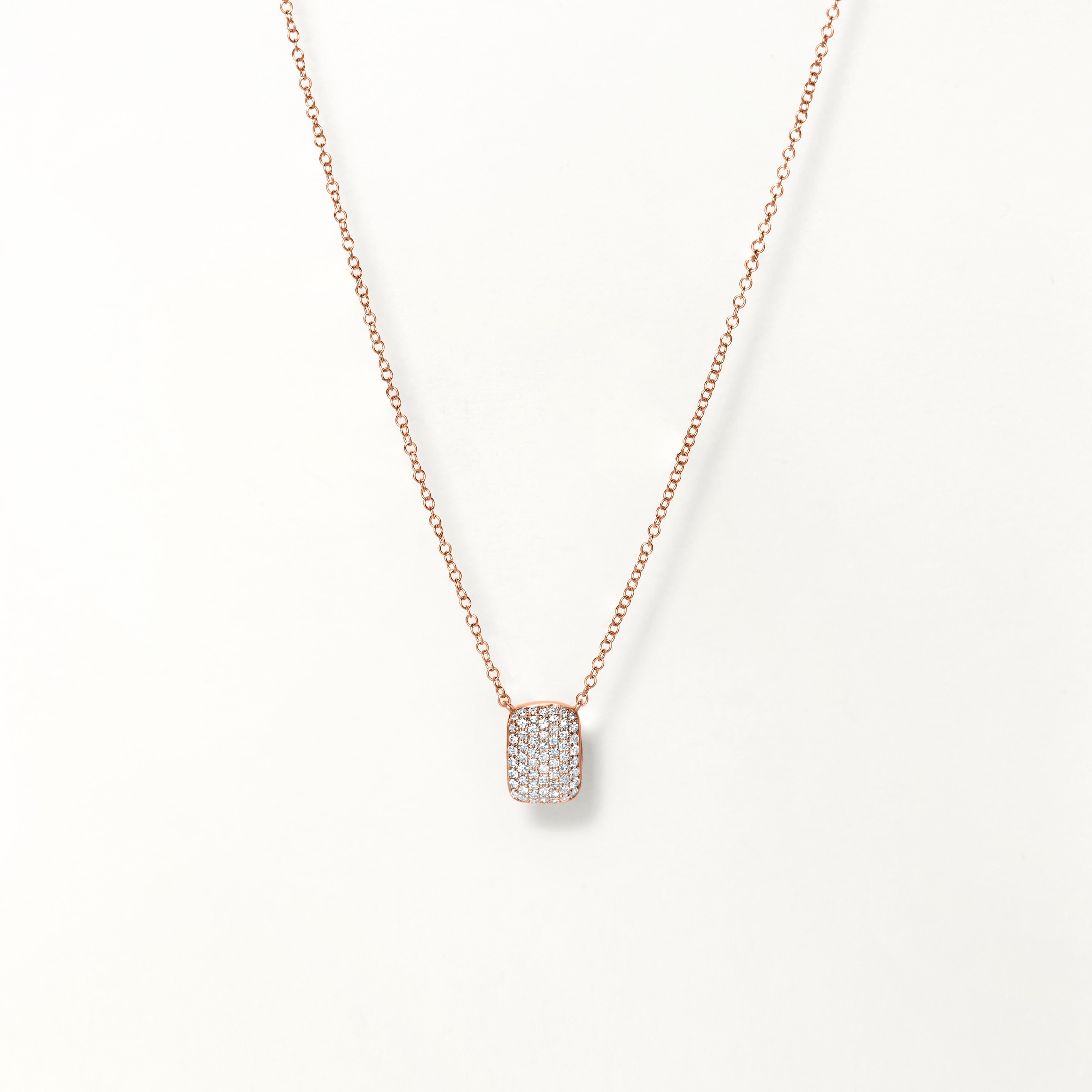 Round Cut Luxle Rectangle Pendant Necklace with 0.21 Carat Round Diamond in 14k Rose Gold For Sale