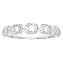 Luxle Round and Baguette Diamond Link Band Ring in 18k White Gold