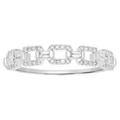 Bague à maillons Luxle en or blanc 18 carats avec diamants ronds et baguettes