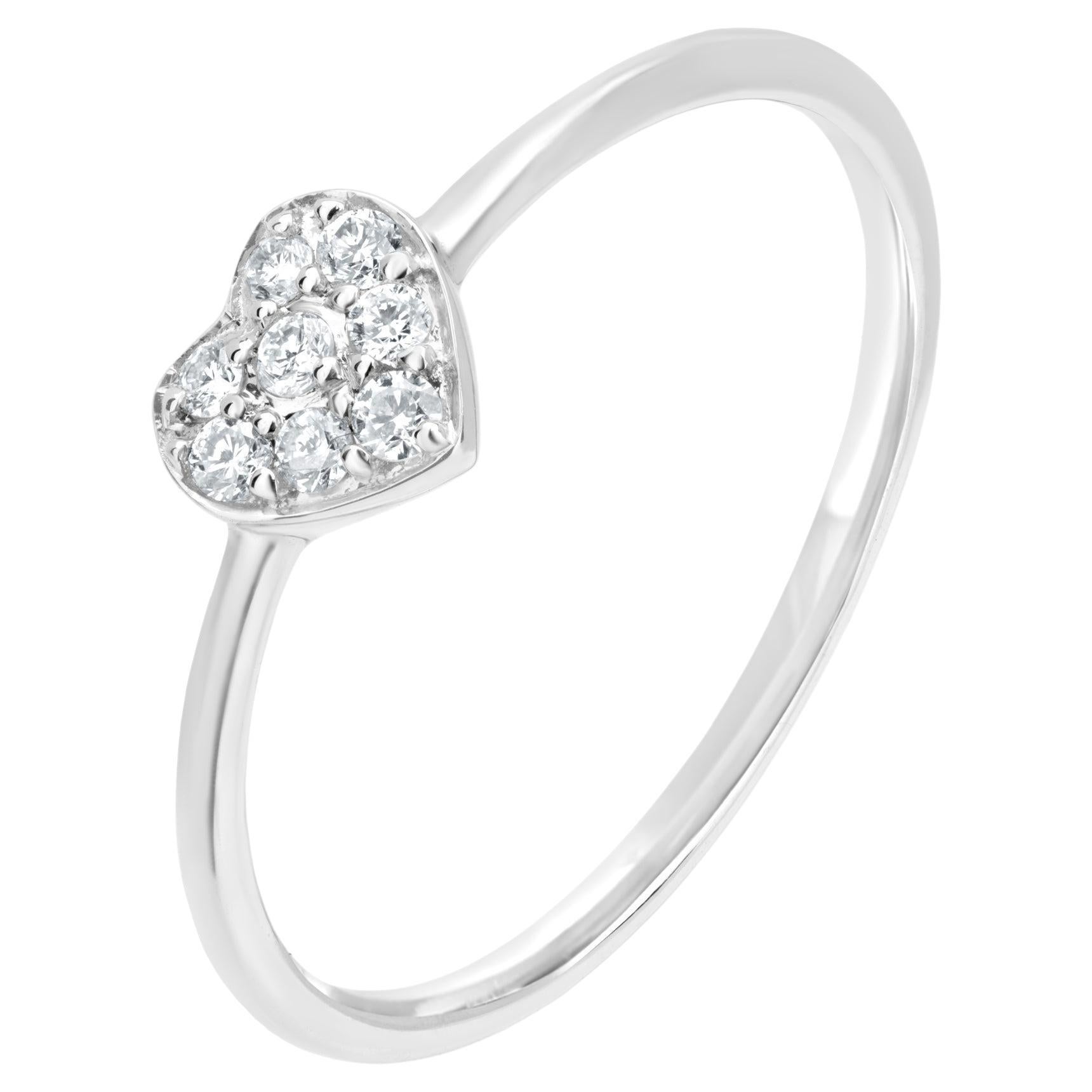 Luxle Round Diamond Heart Shaped Cluster Ring in 18k White Gold For Sale