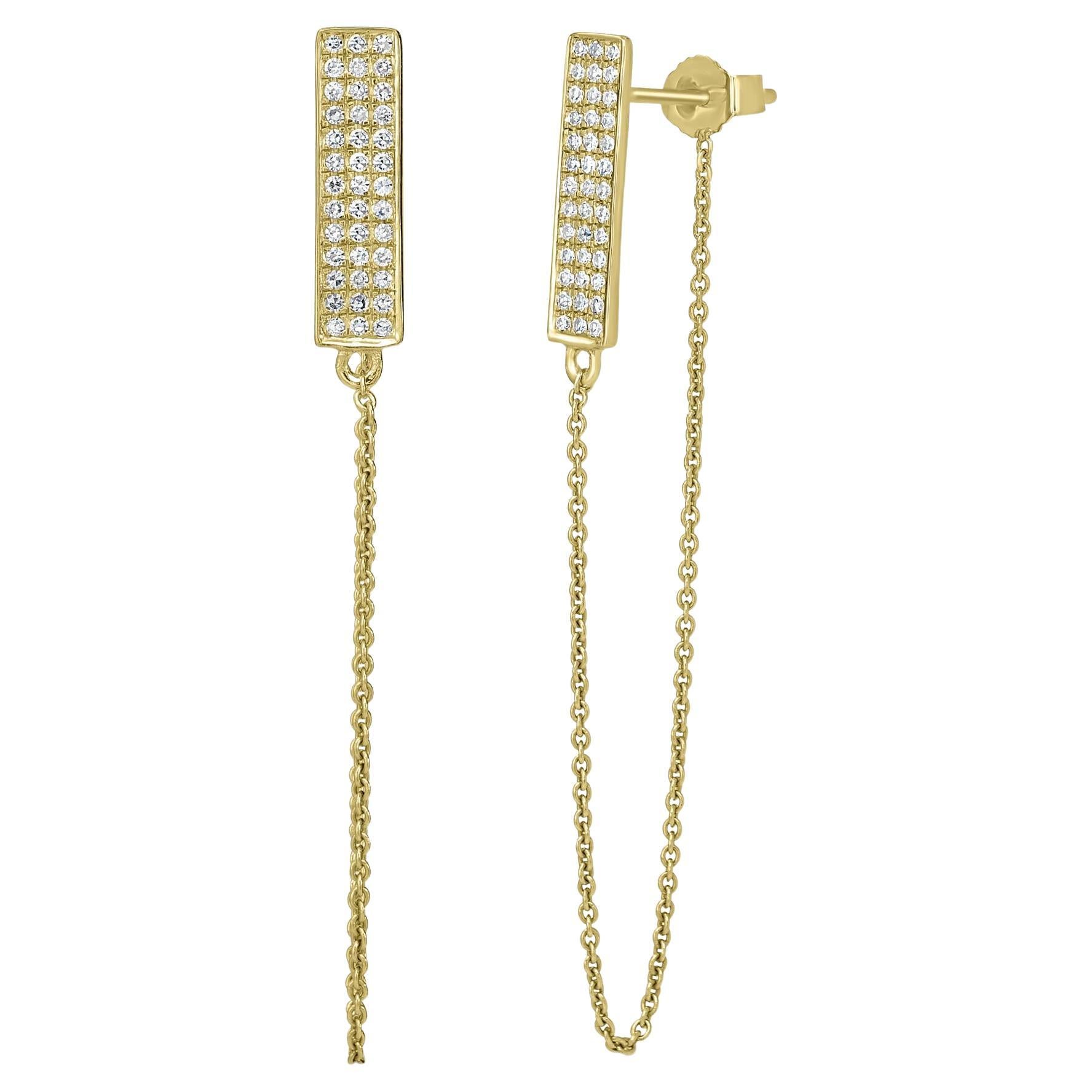 Luxle - Boucles d'oreilles à enfiler avec diamants ronds en or jaune 14k