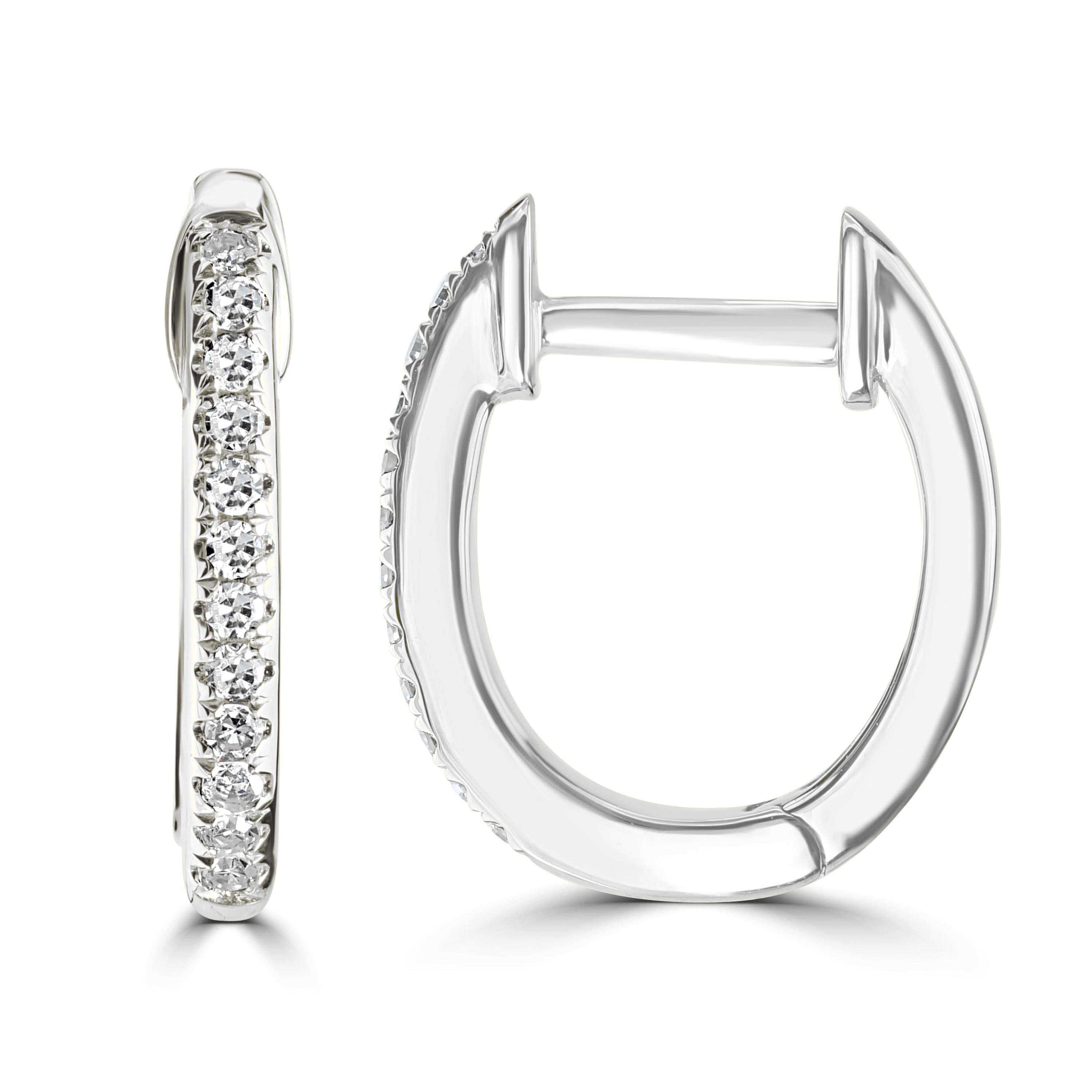 Round Cut Luxle Round Single-Cut Pave Diamond Huggie Hoop Earrings in 18k White Gold For Sale