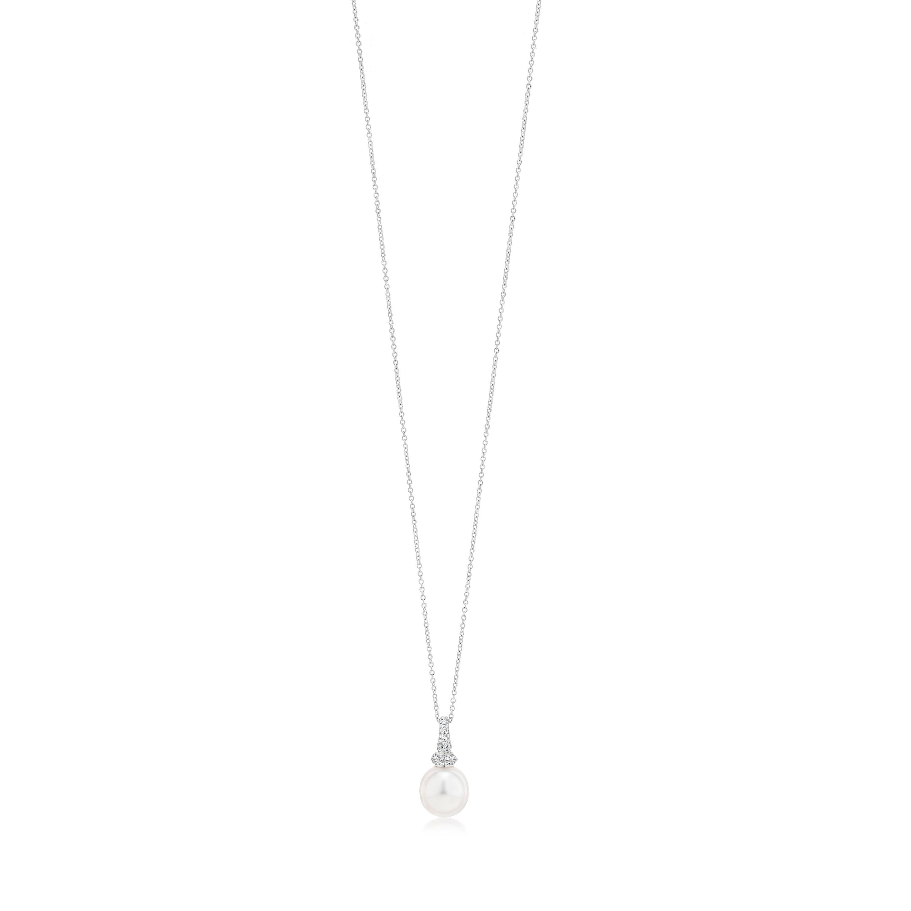 Contemporary Luxle South Sea Pearl and Diamond Drop Pendant Necklace in 18k White Gold For Sale