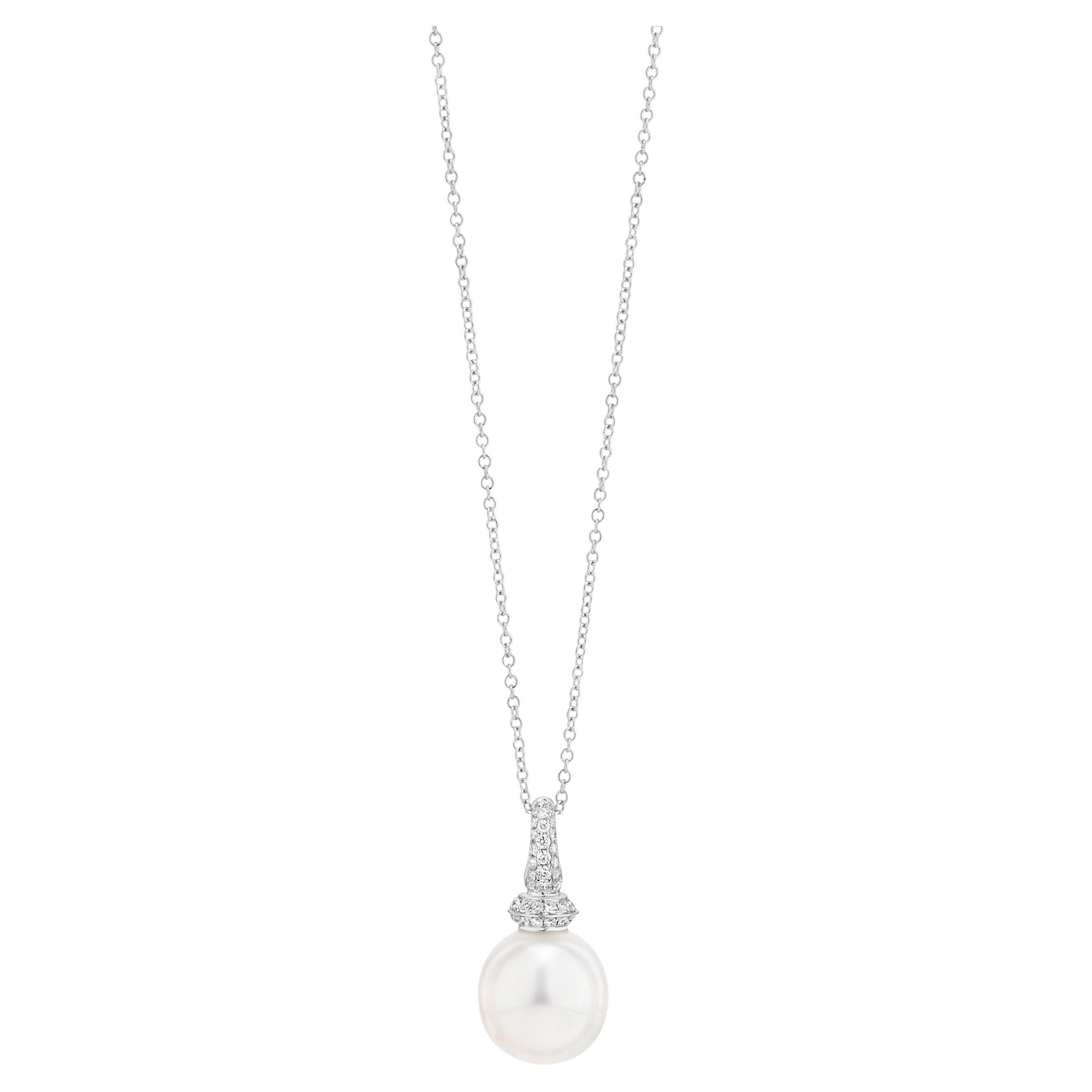 Luxle South Sea Pearl and Diamond Drop Pendant Necklace in 18k White Gold For Sale