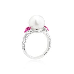 Luxle Natural South Sea Pearl/Ruby and VS Diamond 18K Gold Ring Size 7