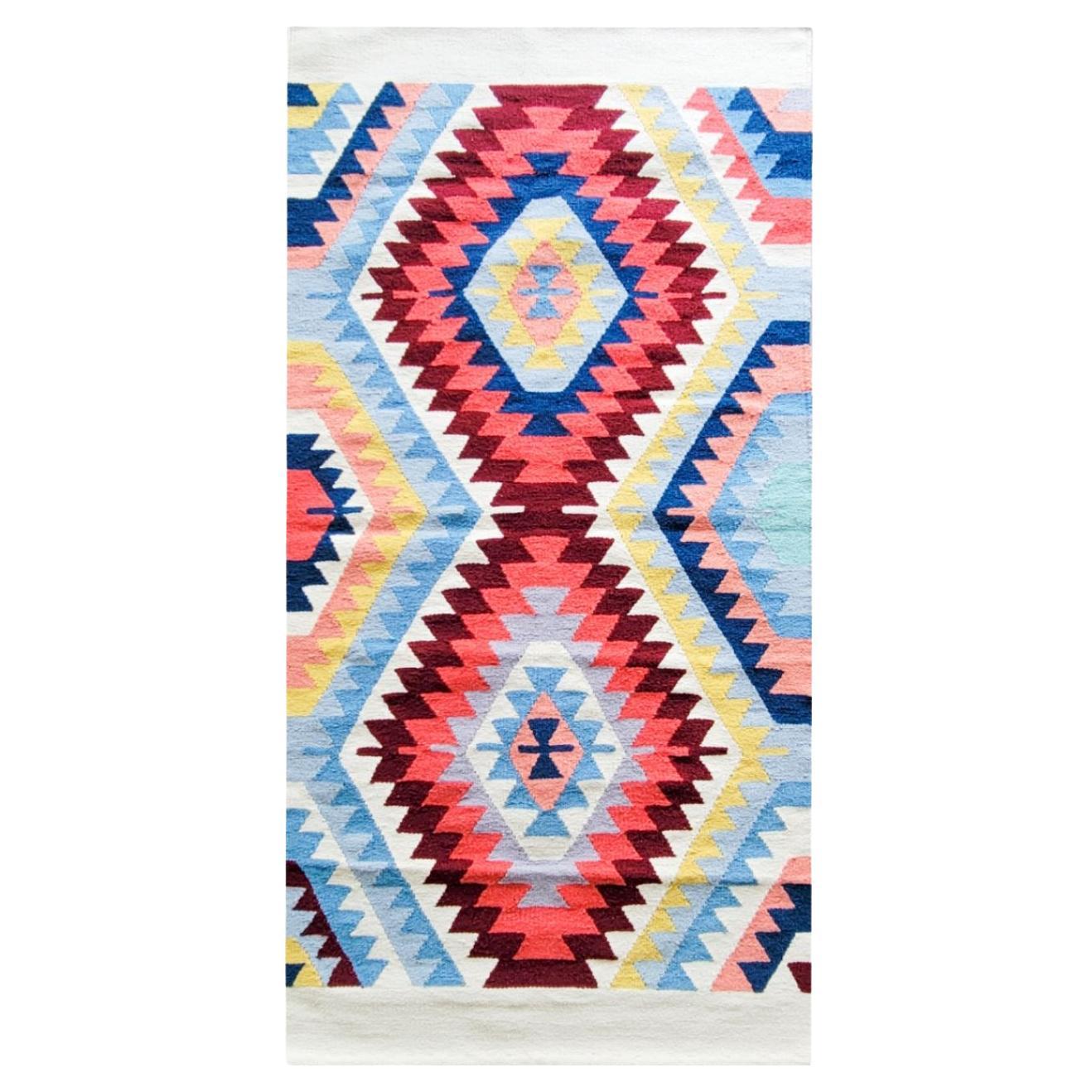 Luxor handgewebter farbenfroher Kelim-Teppich 4' X 6' im Angebot