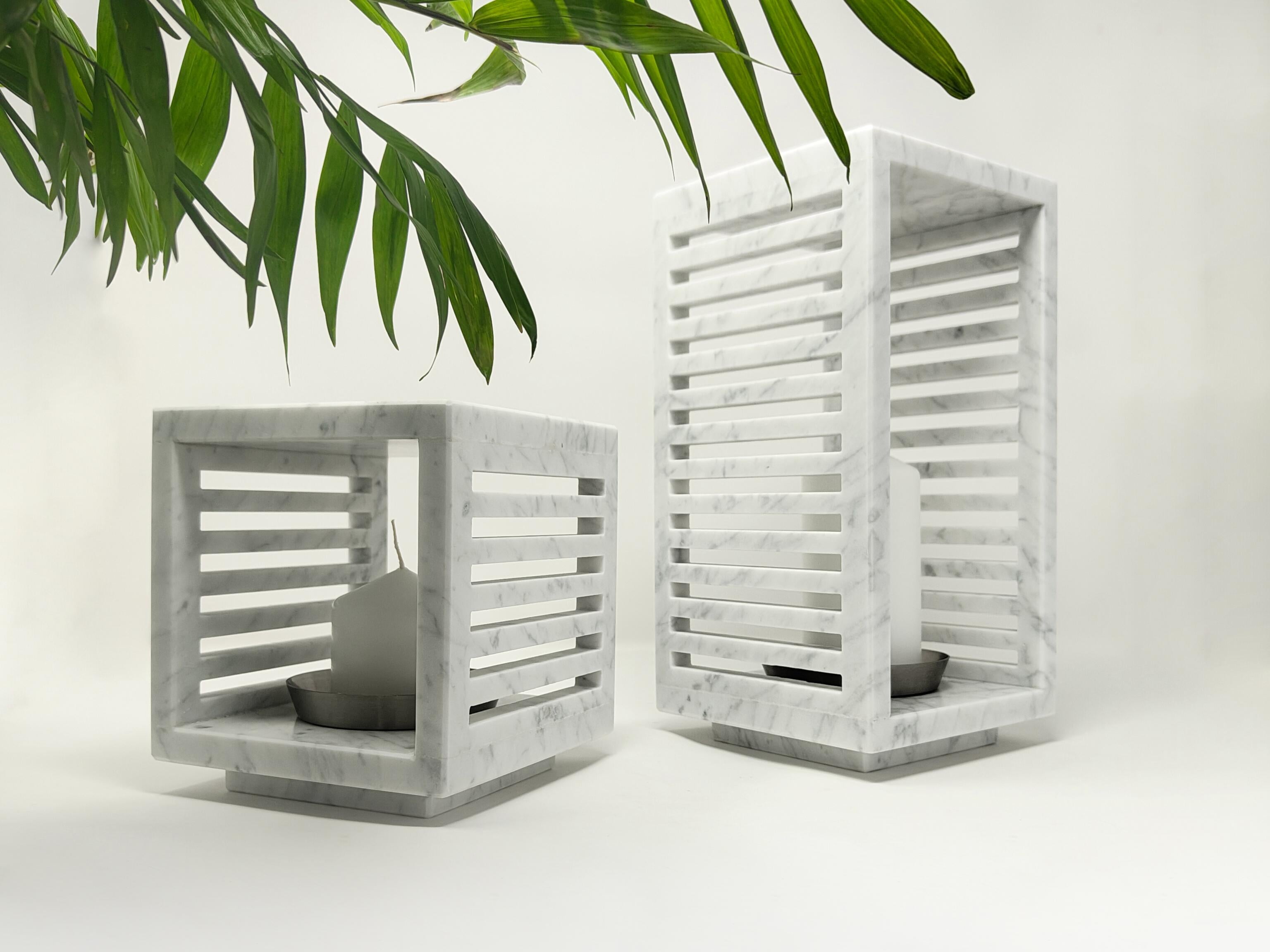 Luxor – Lanterna a Candela Contemporanea in Marmo di Carrara -  (Small Size) in vendita 1