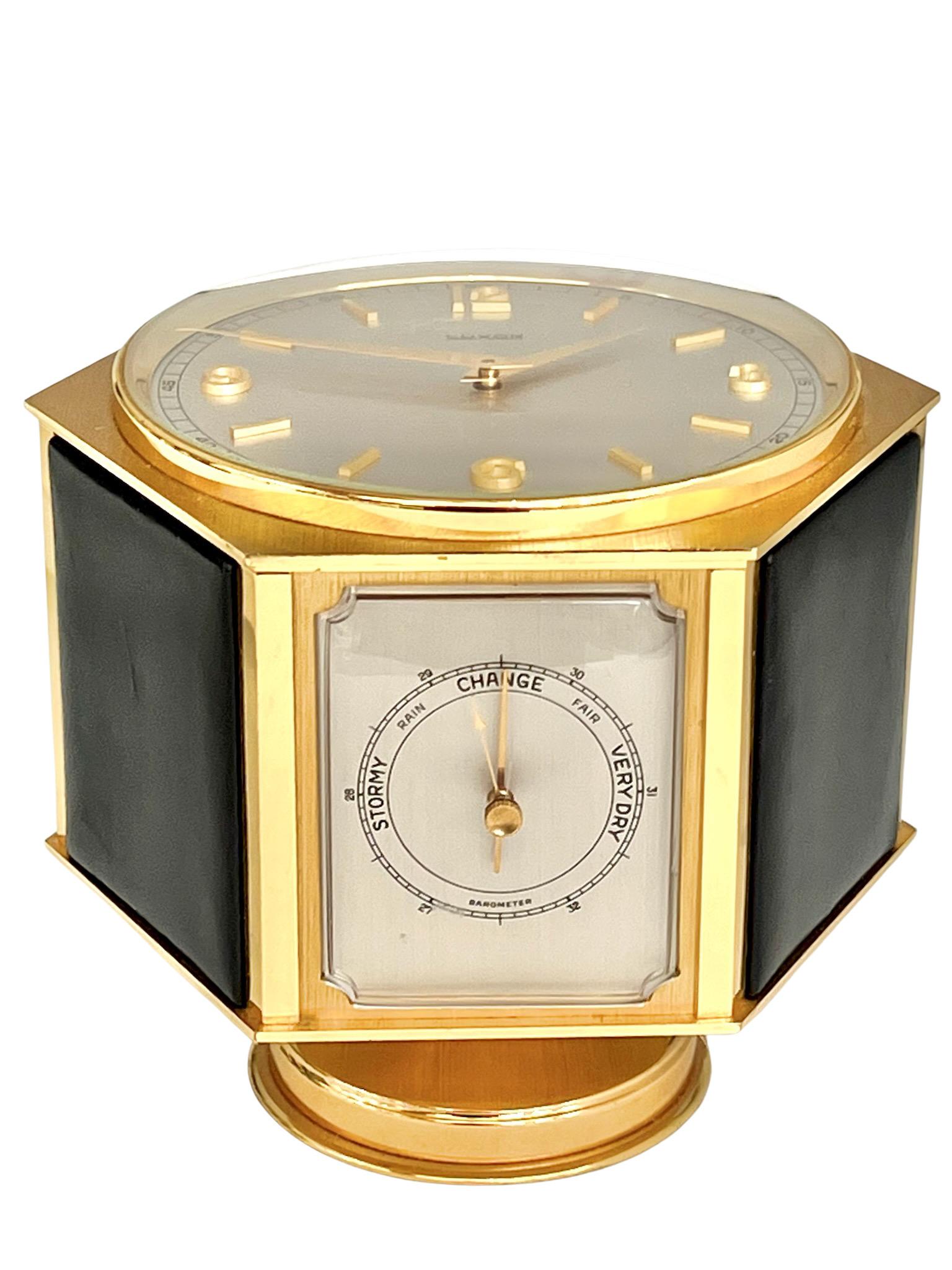 Horloge de bureau et compendium météorologique Luxor Mid Century Gilt en vente 2