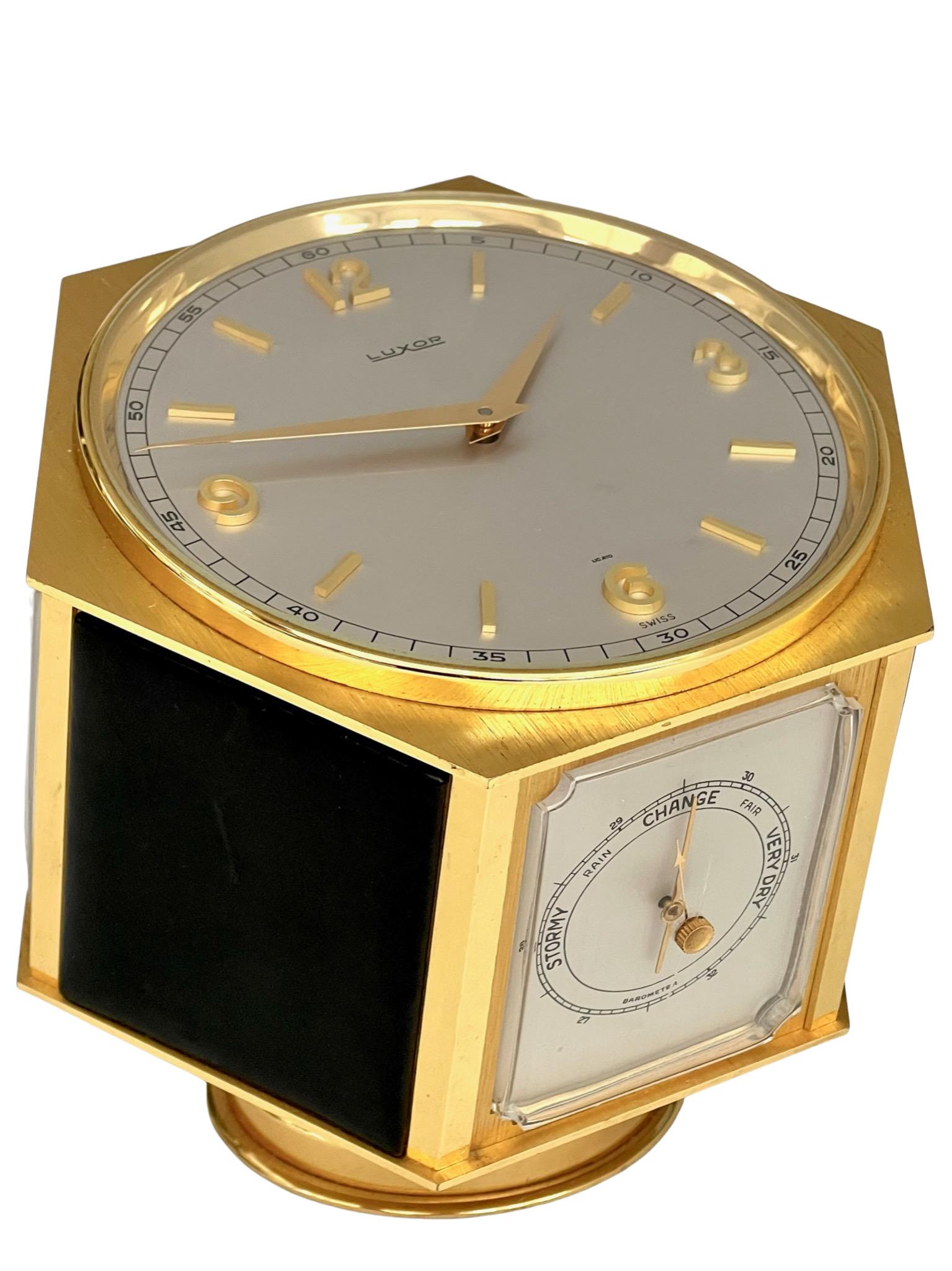 Horloge de bureau et compendium météorologique Luxor Mid Century Gilt en vente 3