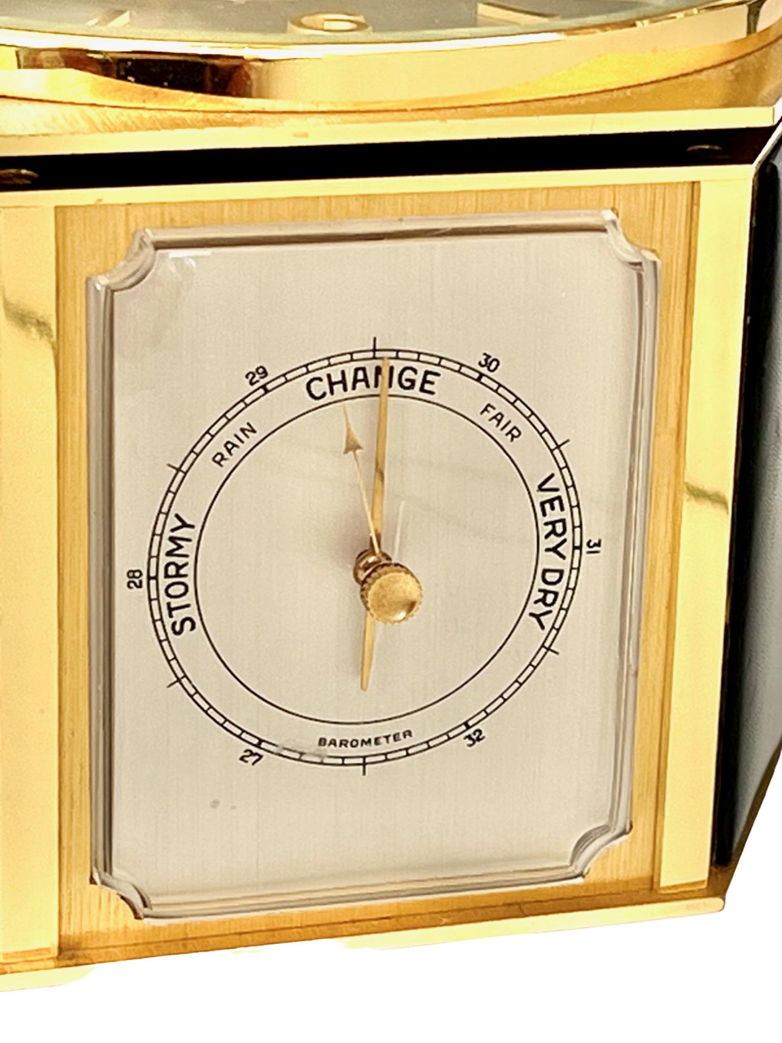 Mid-Century Modern Luxor Midcentury Gilt Desk Clock and Weather Compendium For Sale