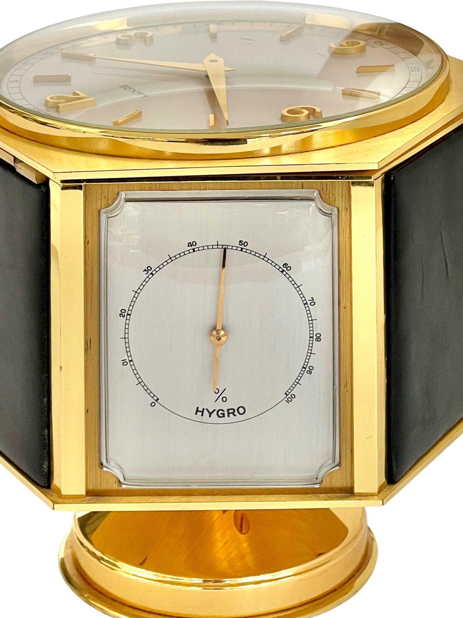 Mid-Century Modern Horloge de bureau et compendium météorologique Luxor Mid Century Gilt en vente