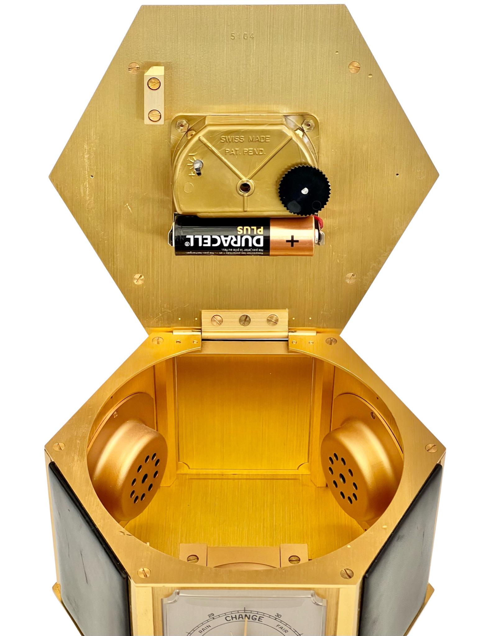 Late 20th Century Luxor Midcentury Gilt Desk Clock and Weather Compendium For Sale