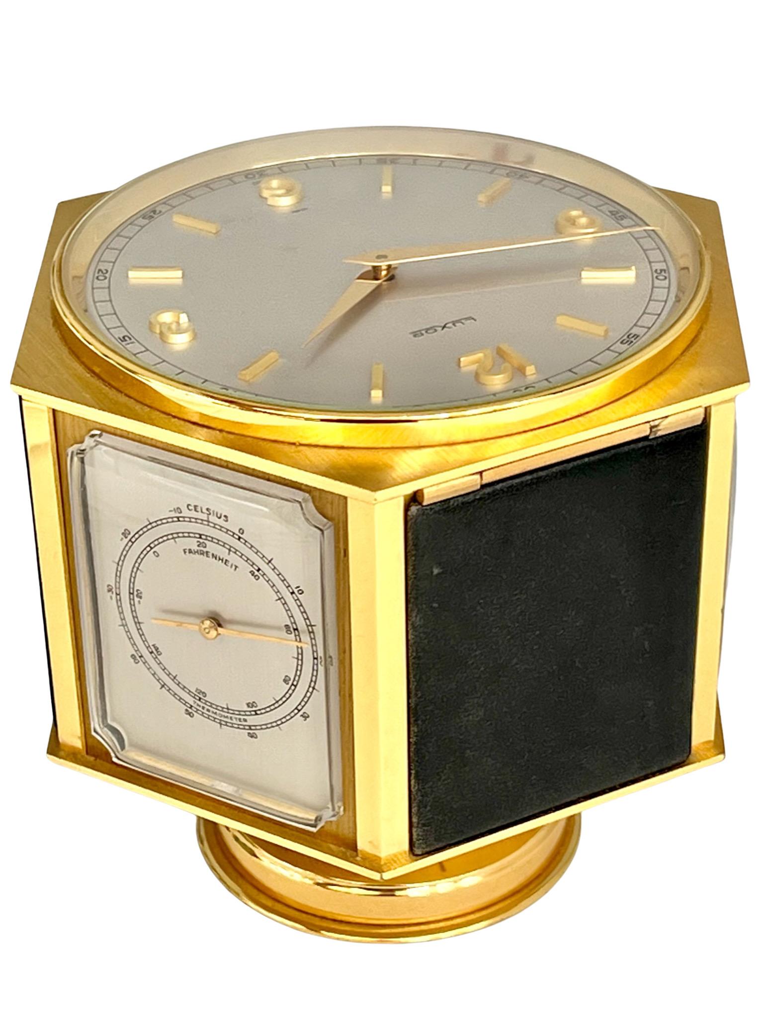 Fin du 20e siècle Horloge de bureau et compendium météorologique Luxor Mid Century Gilt en vente