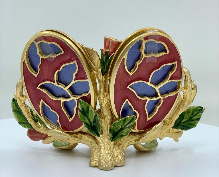 Luxuriant Jay Strongwater Double Oval Picture Frame with Enamel Jeweled