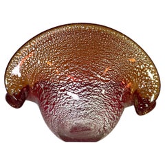 Luxuriant Liquid Amber And Silver Shards, Murano Glass Clam Shell Vase