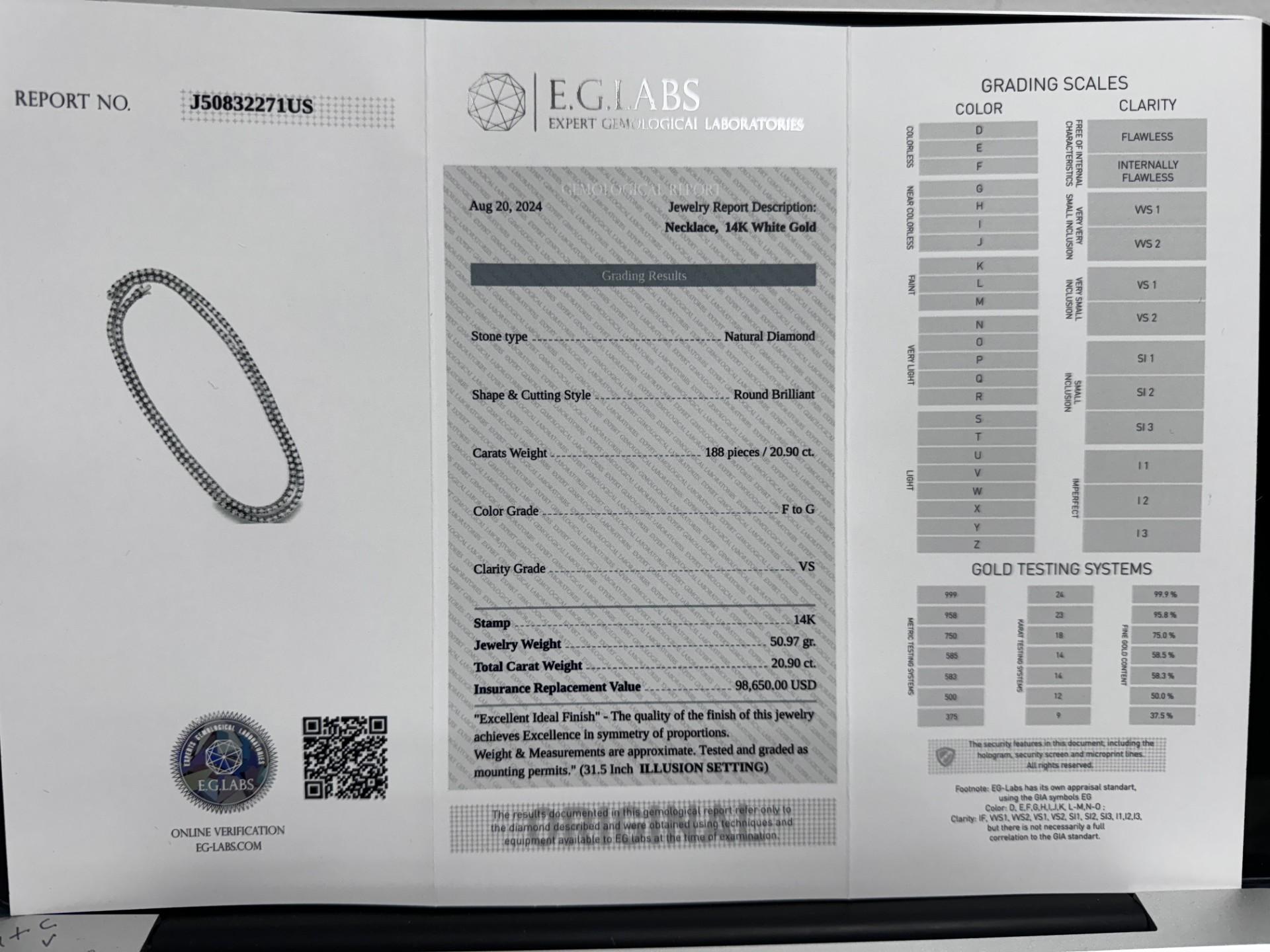 Artigiano Collana di diamanti scintillanti da 31 pollici realizzata in oro bianco da 14 carati in vendita