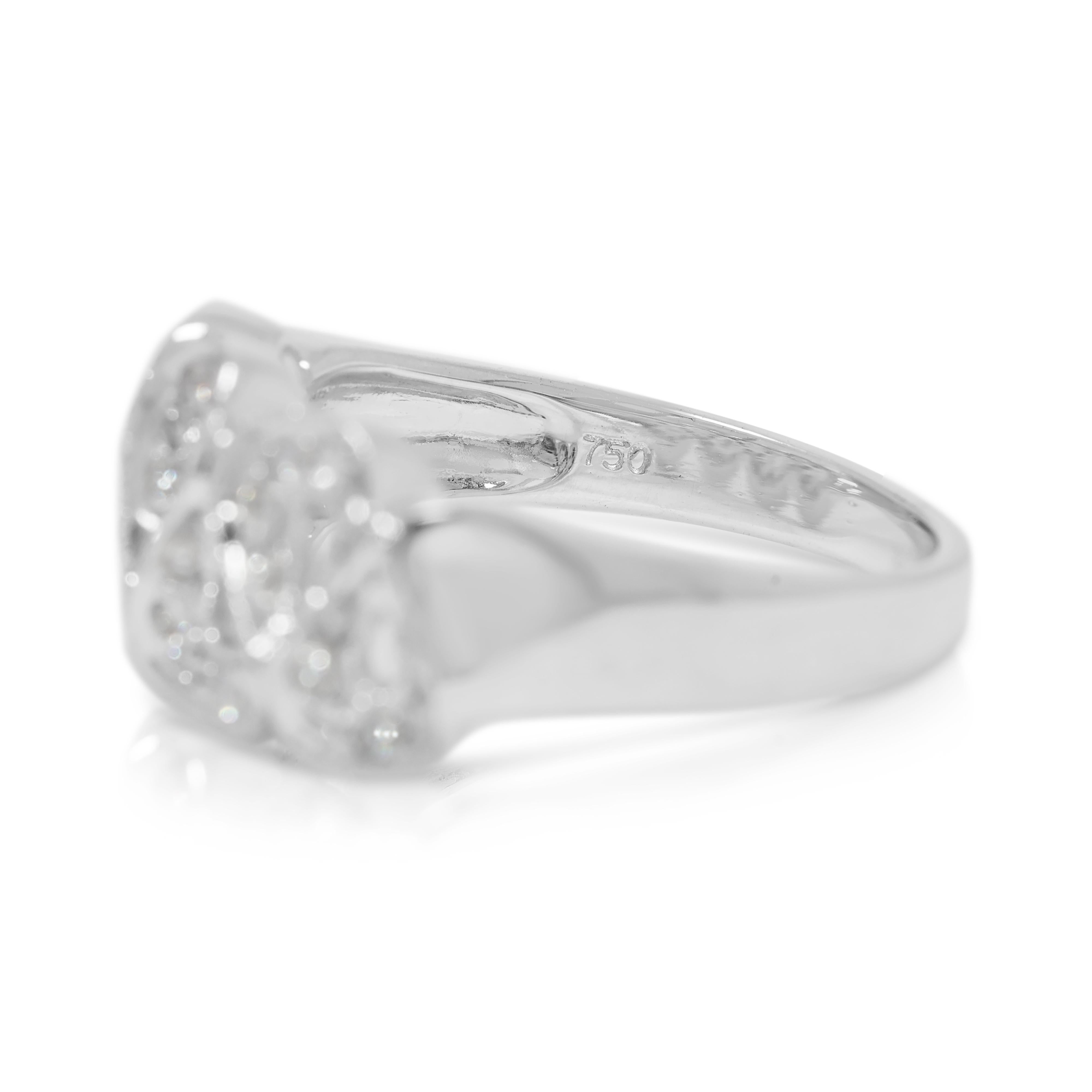 Round Cut Luxurious 0.19ct Natural Diamond Filigree Design Ring in 18K White Gold For Sale