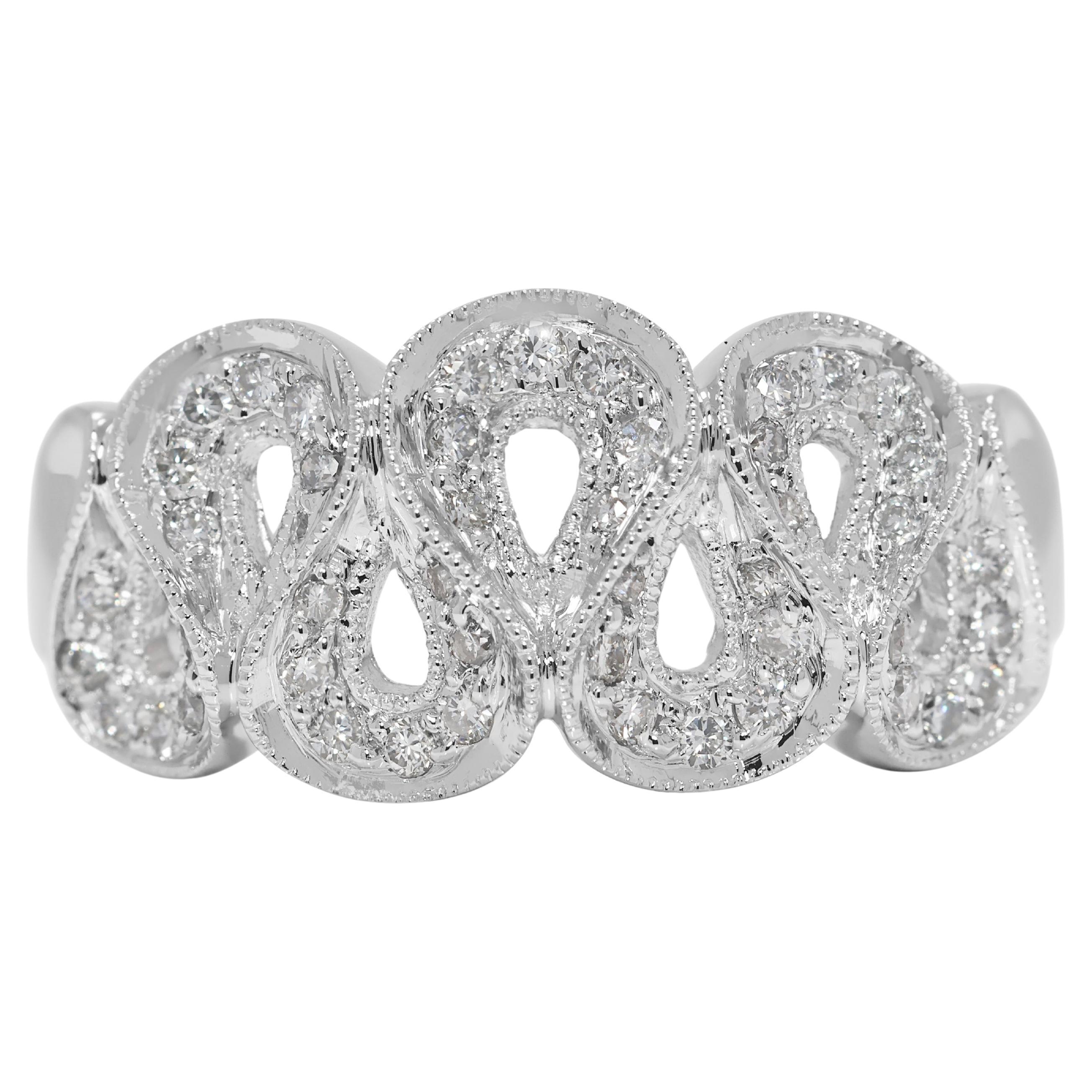 Luxurious 0.19ct Natural Diamond Filigree Design Ring in 18K White Gold