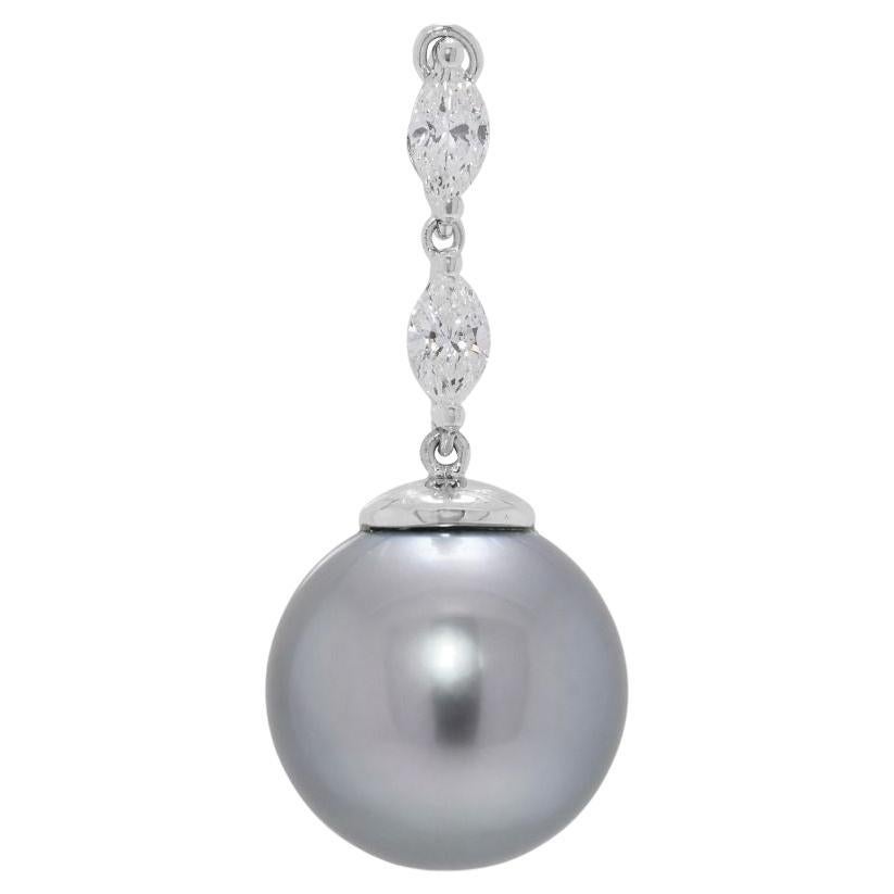 Luxurious 0.40ct Natural Diamond & South Sea Pearl 18K White Gold Pendant