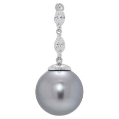 Luxurious 0.40ct Natural Diamond & South Sea Pearl 18K White Gold Pendant