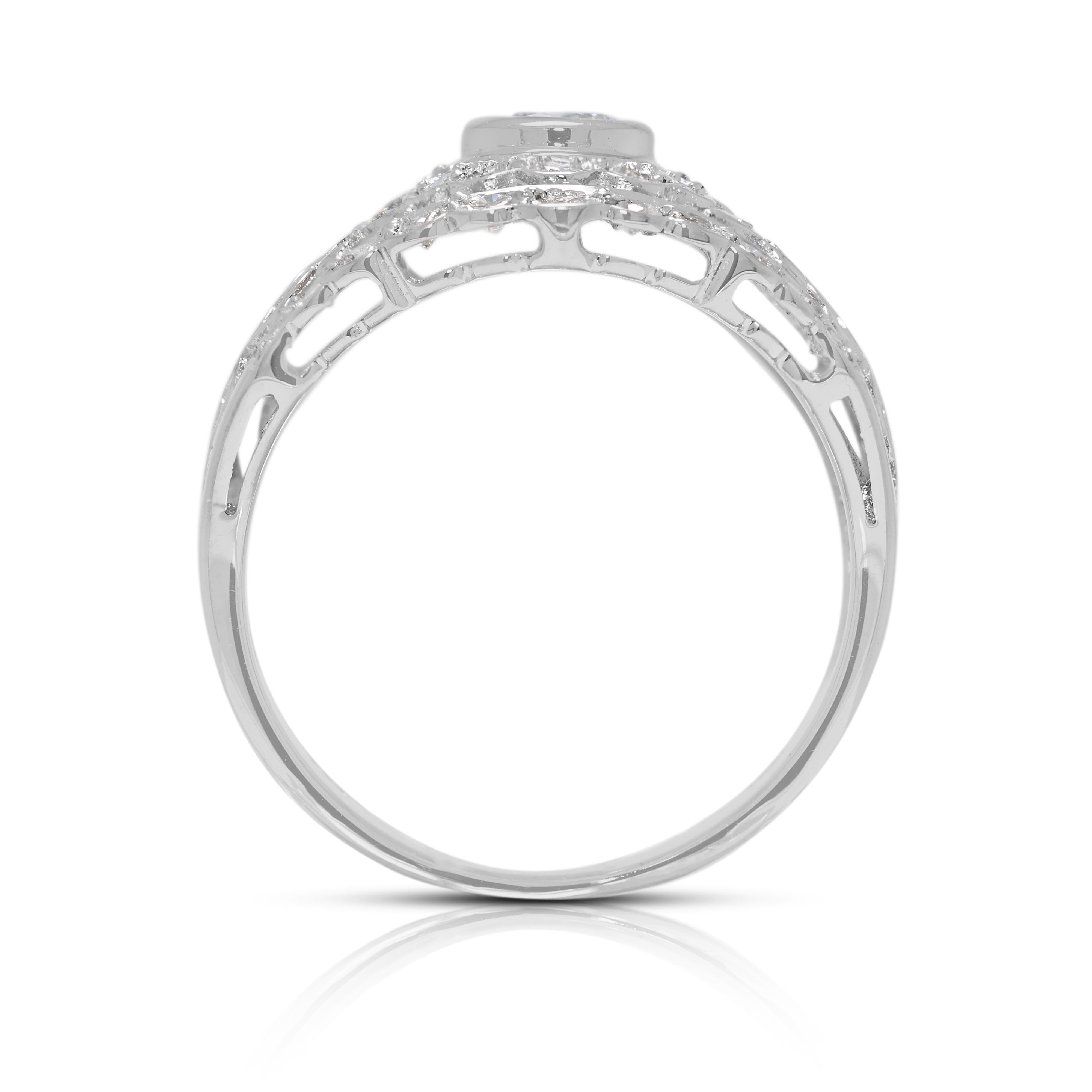 Lussuoso anello con diamante naturale in filigrana da 0,63 carati in oro bianco 18 carati in vendita 2