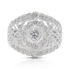 Lussuoso anello con diamante naturale in filigrana da 0,63 carati in oro bianco 18 carati