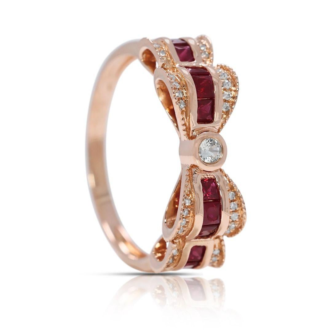 Luxueuse bague rubis 0,73 carat et rubis naturels ruban en or rose 18 carats Excellent état - En vente à רמת גן, IL