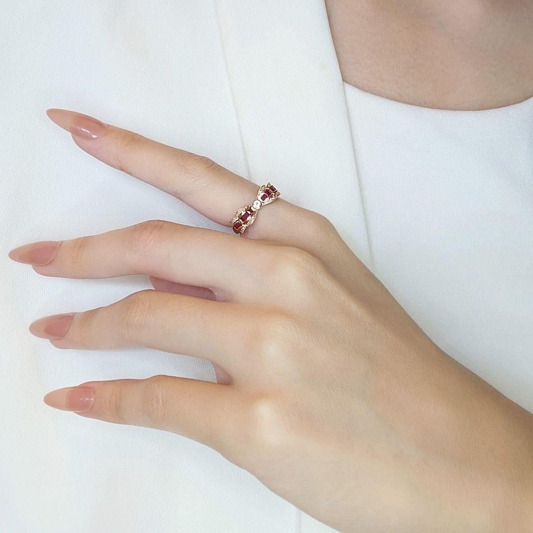 Luxueuse bague rubis 0,73 carat et rubis naturels ruban en or rose 18 carats Pour femmes en vente