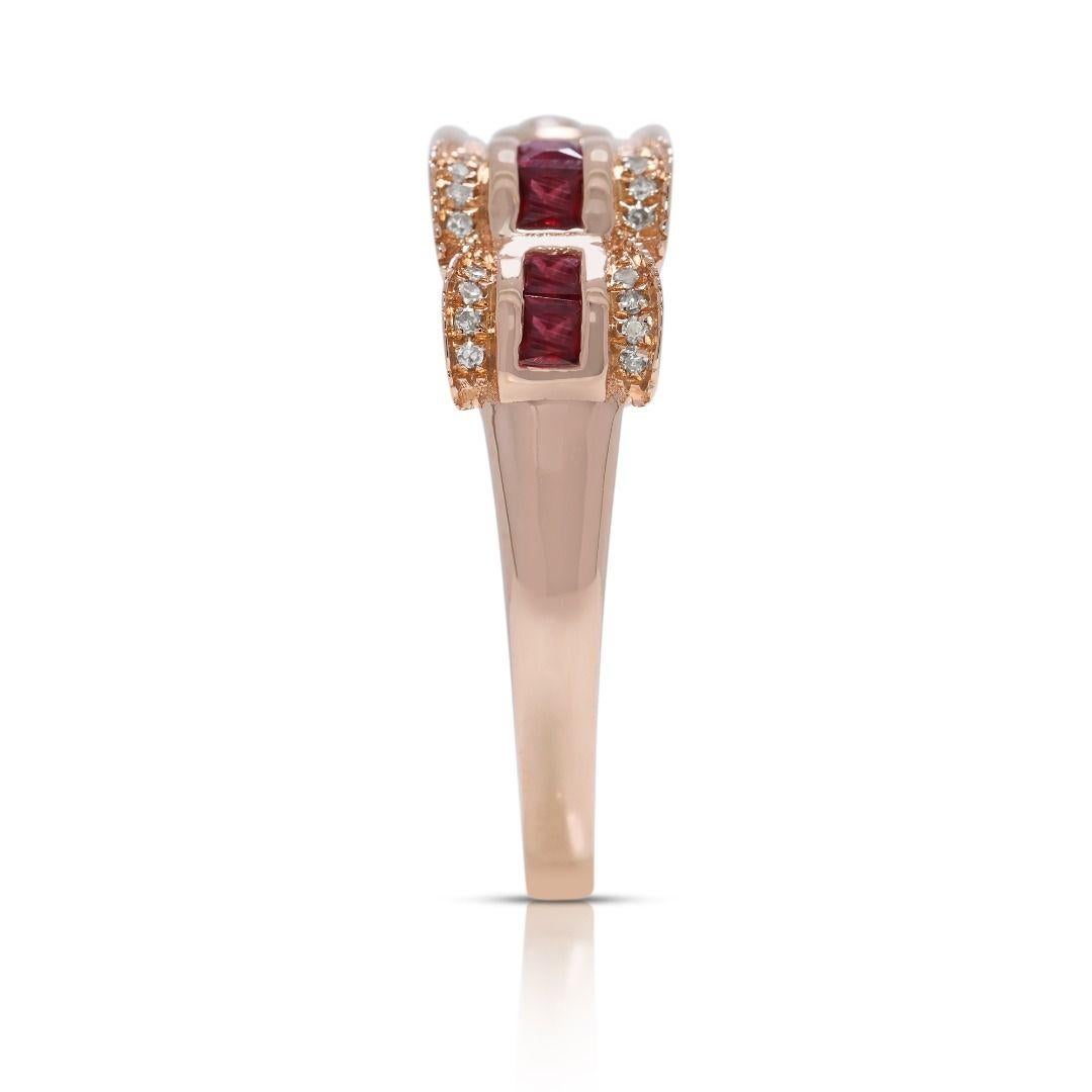 Luxueuse bague rubis 0,73 carat et rubis naturels ruban en or rose 18 carats en vente 1