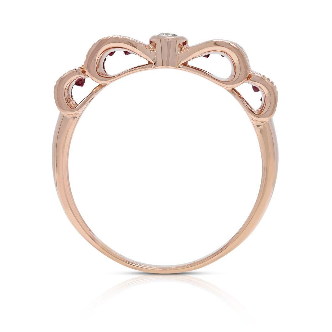 Luxueuse bague rubis 0,73 carat et rubis naturels ruban en or rose 18 carats en vente 2