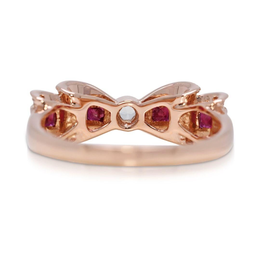 Luxueuse bague rubis 0,73 carat et rubis naturels ruban en or rose 18 carats en vente 3
