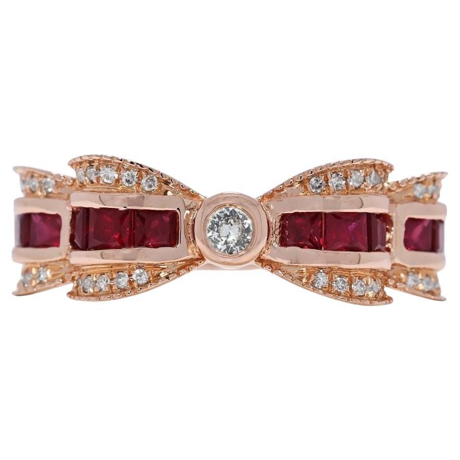 Luxurious 0.73ct Ruby and Natural Diamonds Ribbon Ring in 18K Rose Gold