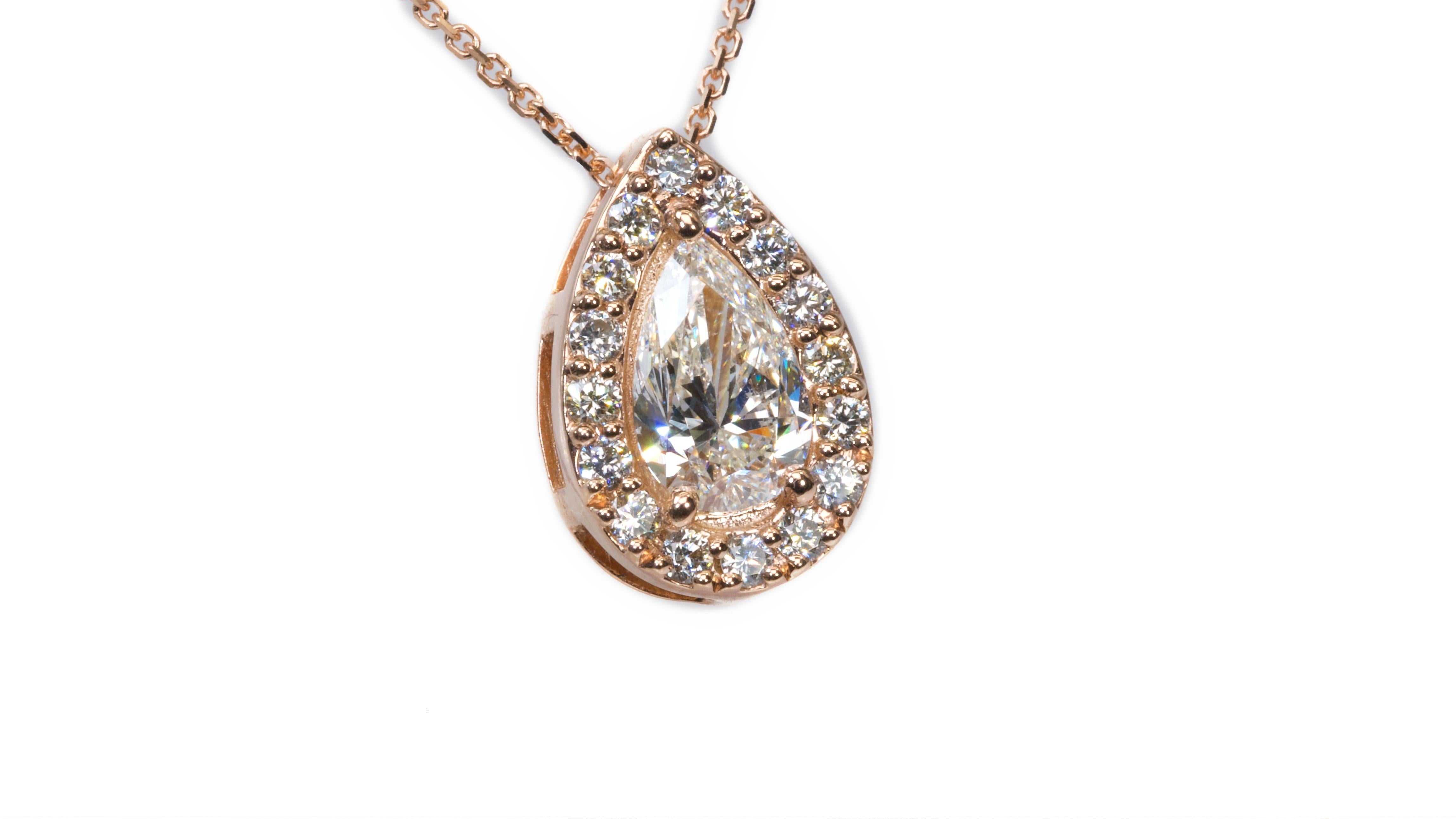 Modern Luxurious 0.80 ct Natural Pear Shape Halo Diamond Pendant with Chain - IGI Cert