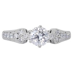 Luxurious 0.80ct Triple Excellent Ideal Cut Diamond Pave Ring in 18k White Gold 