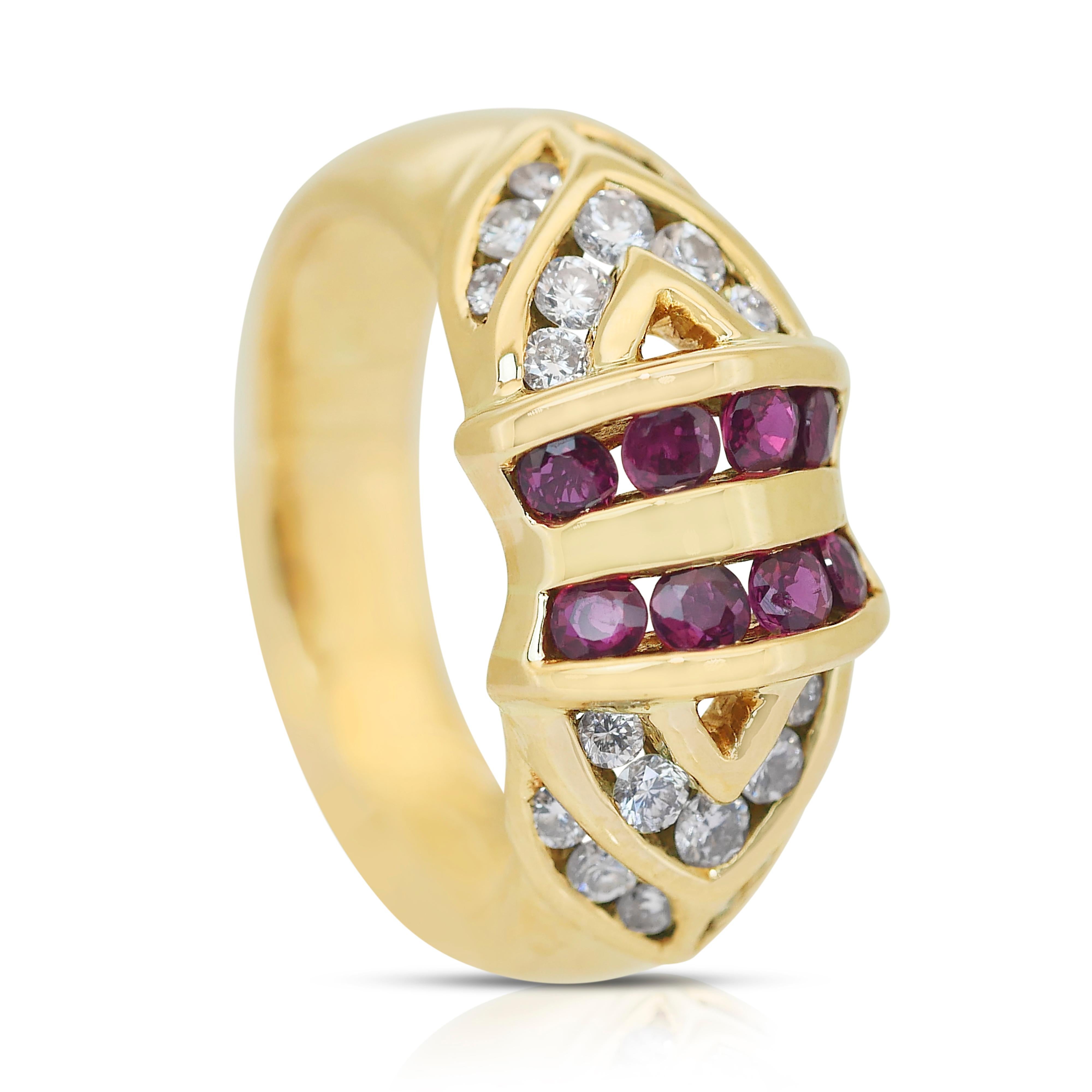 Luxurious 1.00ct Rubies and Diamonds Ring in 18k Yellow Gold - IGI Certified For Sale 1