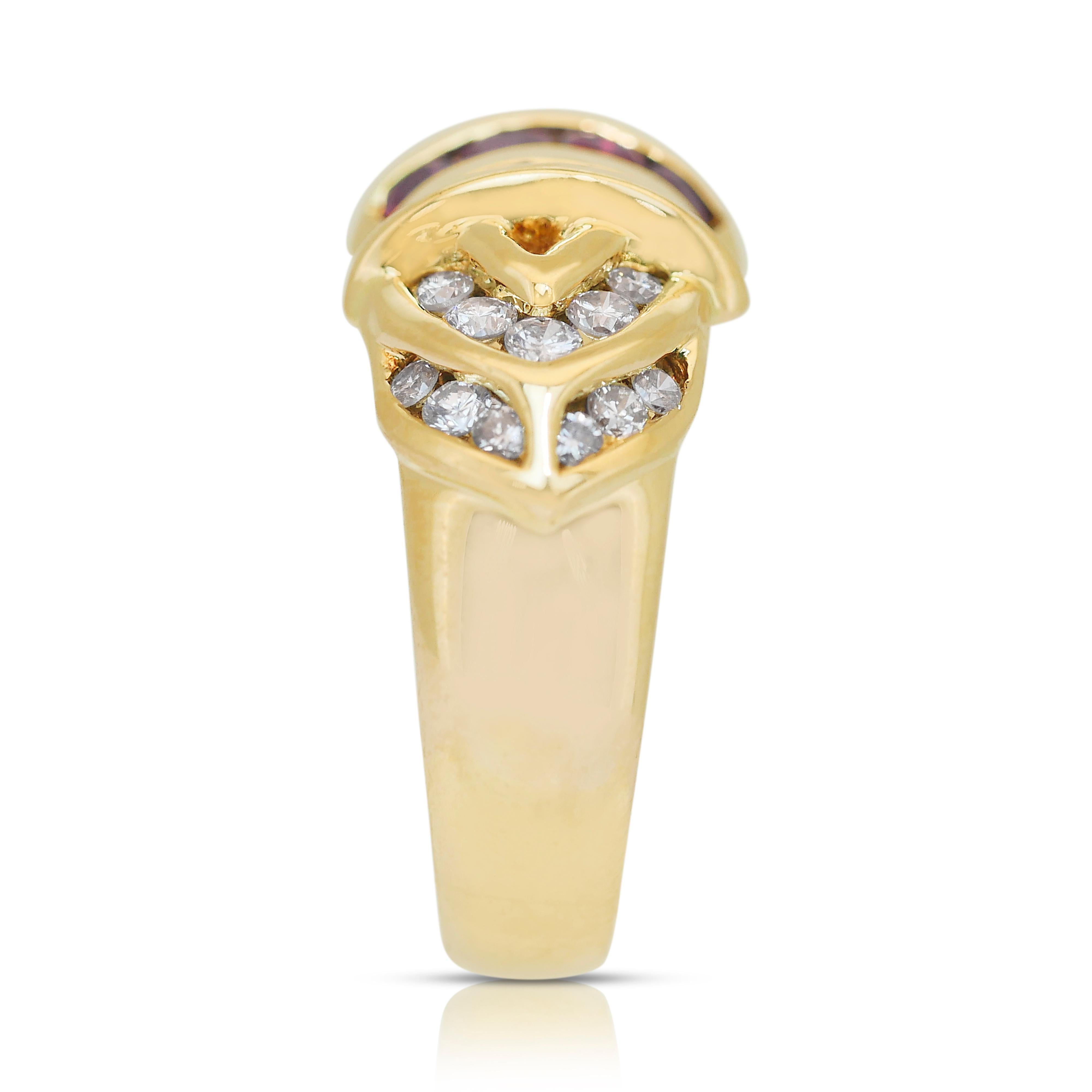 Luxurious 1.00ct Rubies and Diamonds Ring in 18k Yellow Gold - IGI Certified For Sale 4