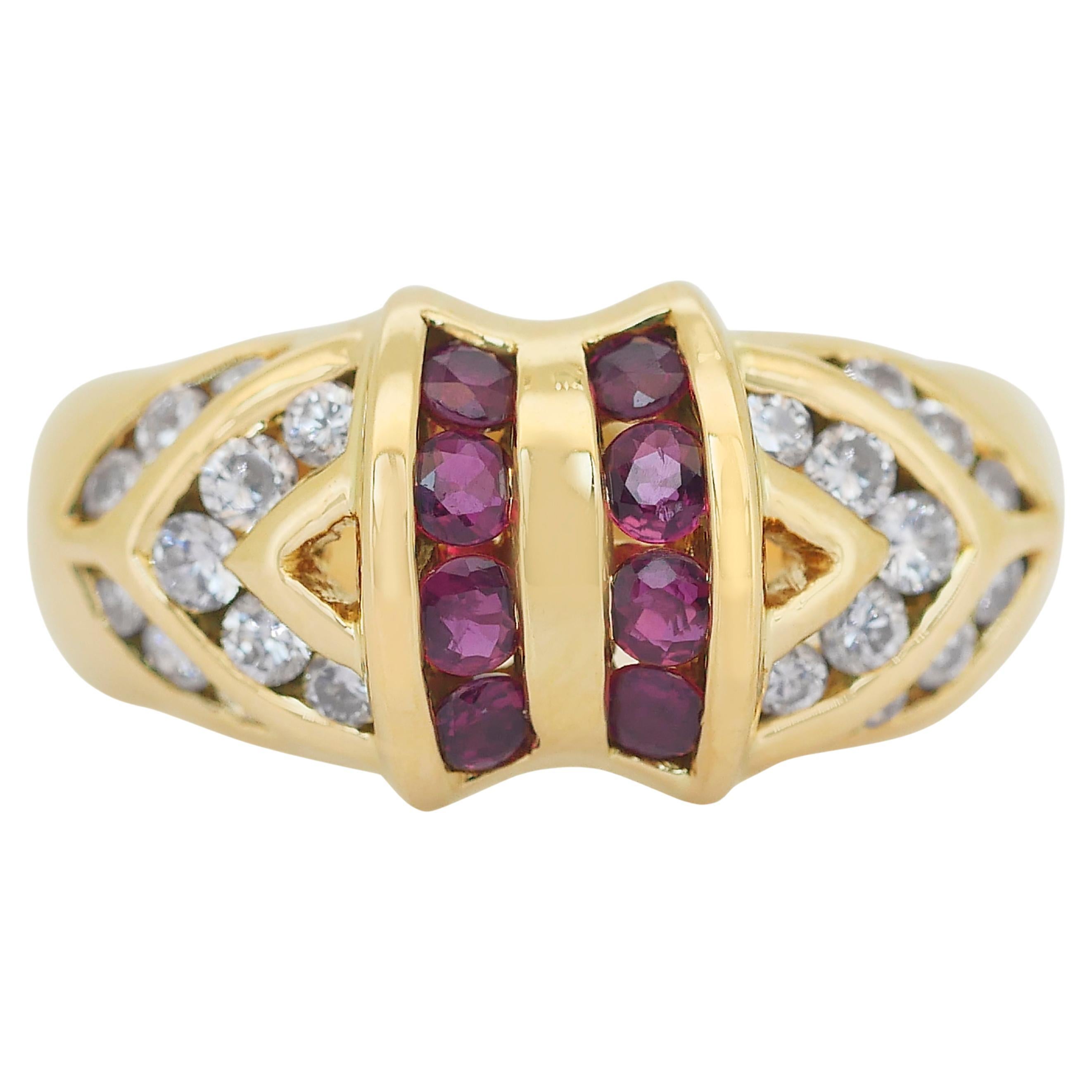 Luxurious 1.00ct Rubies and Diamonds Ring in 18k Yellow Gold - IGI Certified
