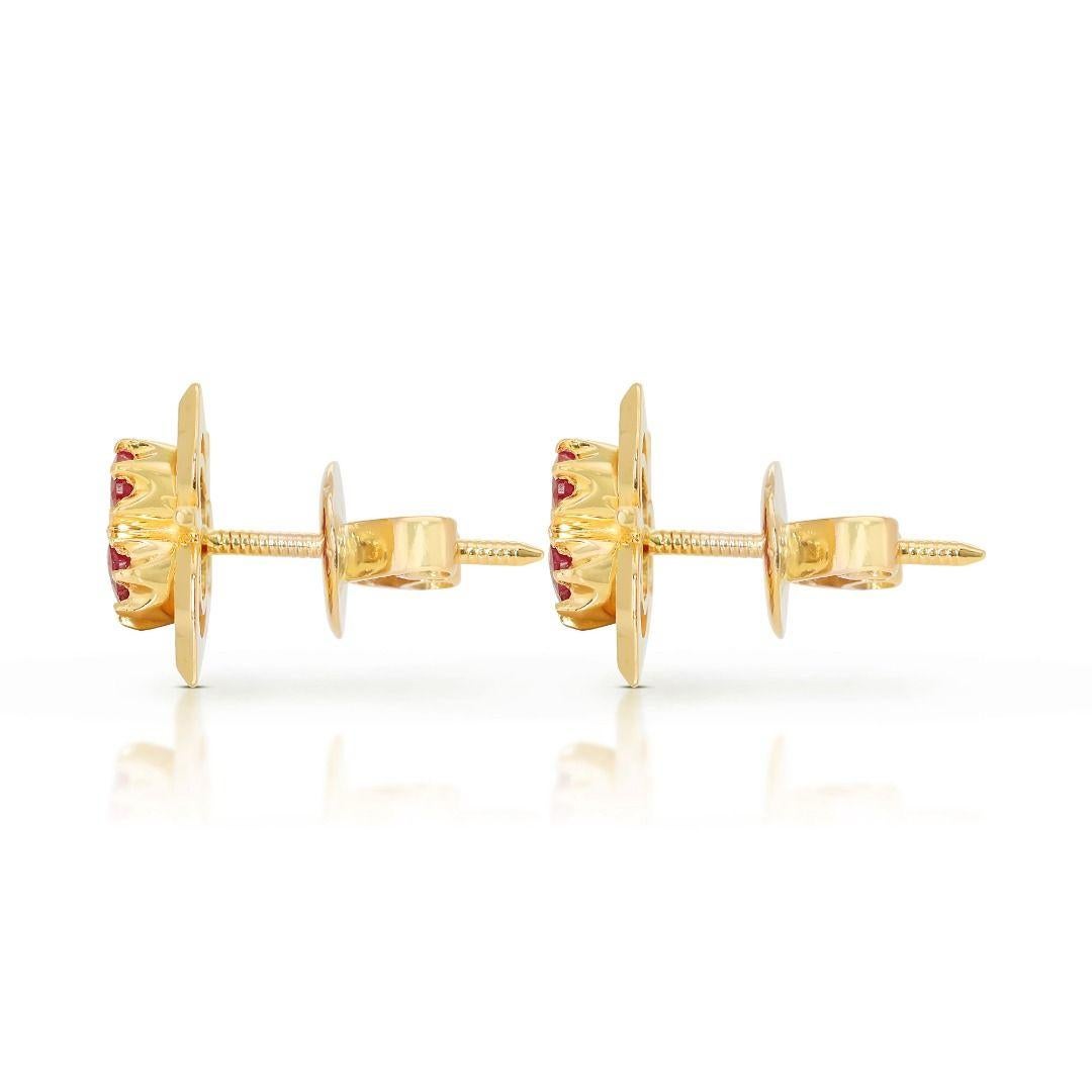 Luxurious 1.00ct Ruby Earrings in 14k Yellow Gold For Sale 1