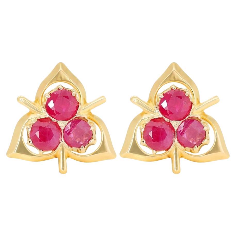 Luxurious 1.00ct Ruby Earrings in 14k Yellow Gold For Sale