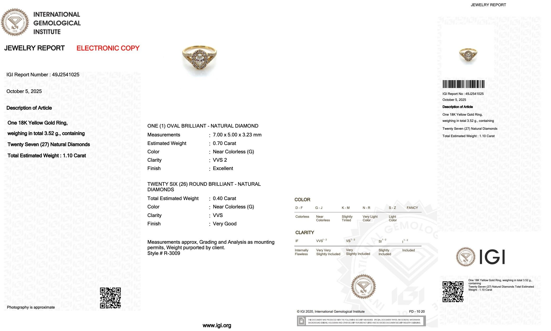 Donna Lussuoso anello aureolato con 1,10 carati di diamanti in oro giallo 18 carati - certificato IGI in vendita