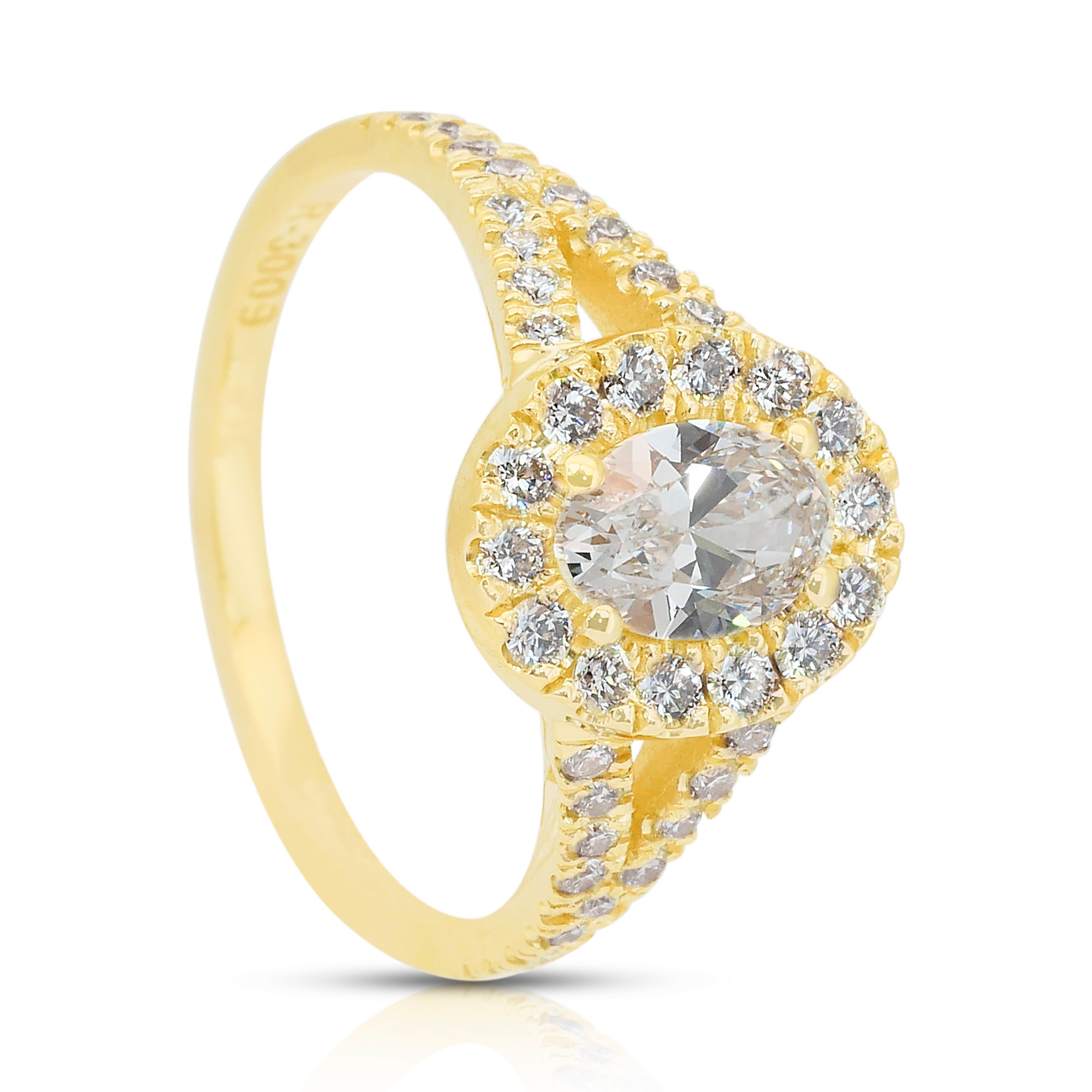 Lussuoso anello aureolato con 1,10 carati di diamanti in oro giallo 18 carati - certificato IGI in vendita 3