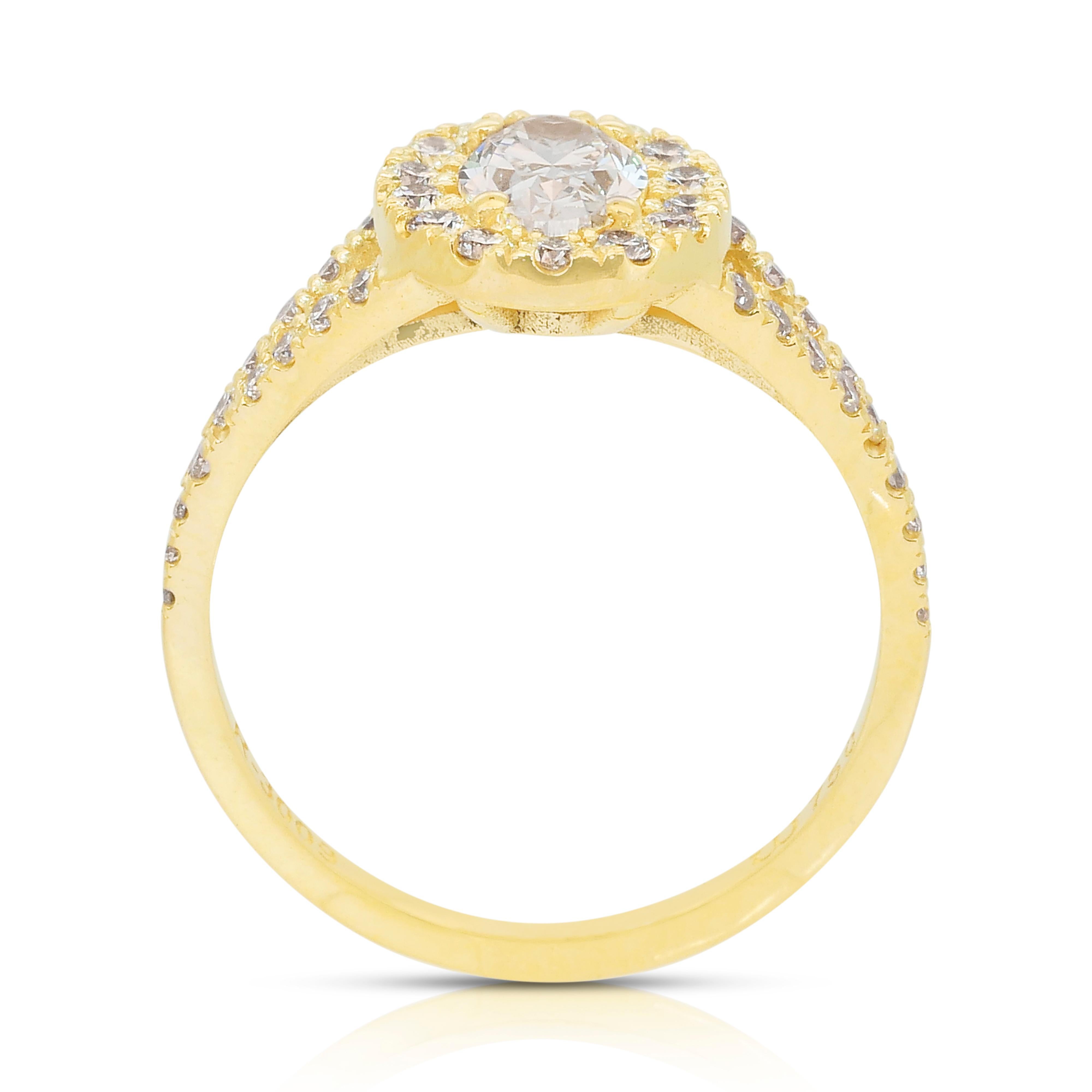 Lussuoso anello aureolato con 1,10 carati di diamanti in oro giallo 18 carati - certificato IGI in vendita 4