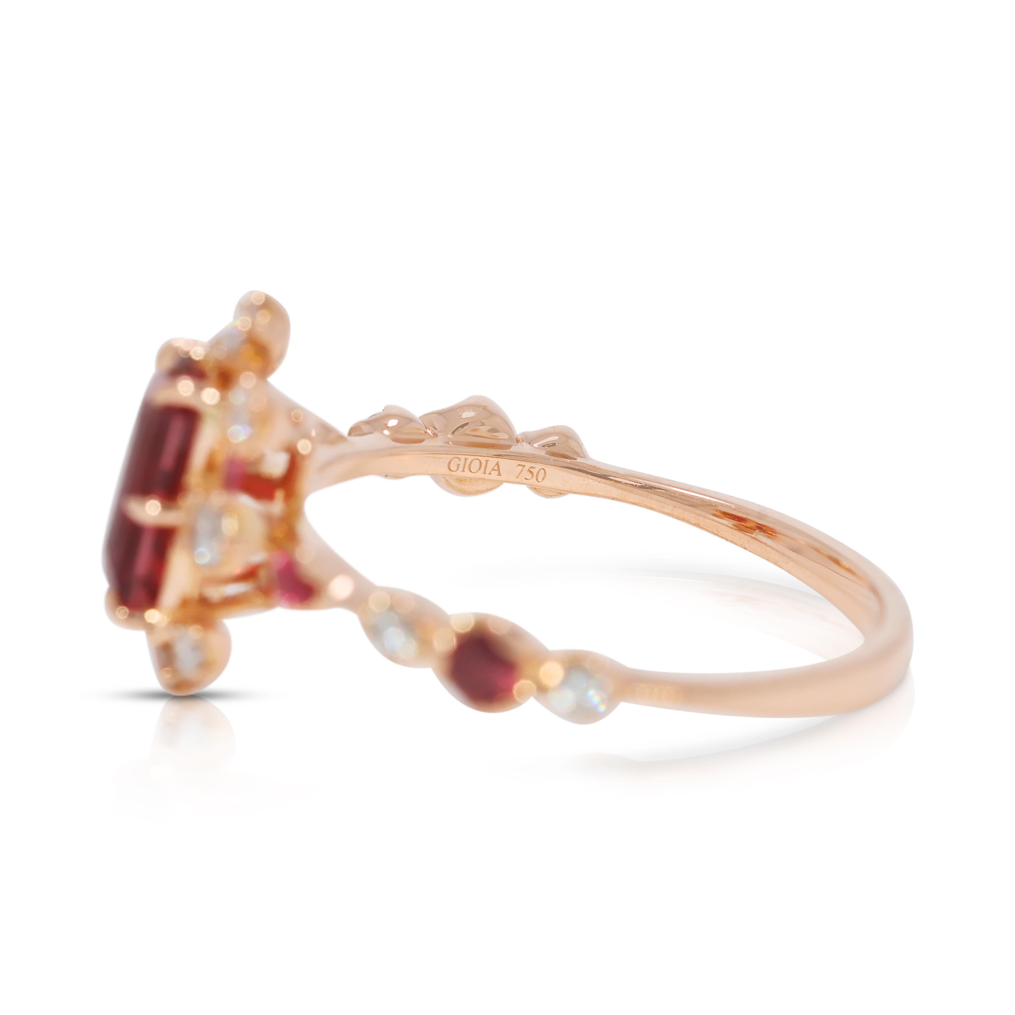 Luxueuse bague en or rose 18 carats de 1,14ct avec spinelle, rubis et diamant - Certifiée NGI Excellent état - En vente à רמת גן, IL