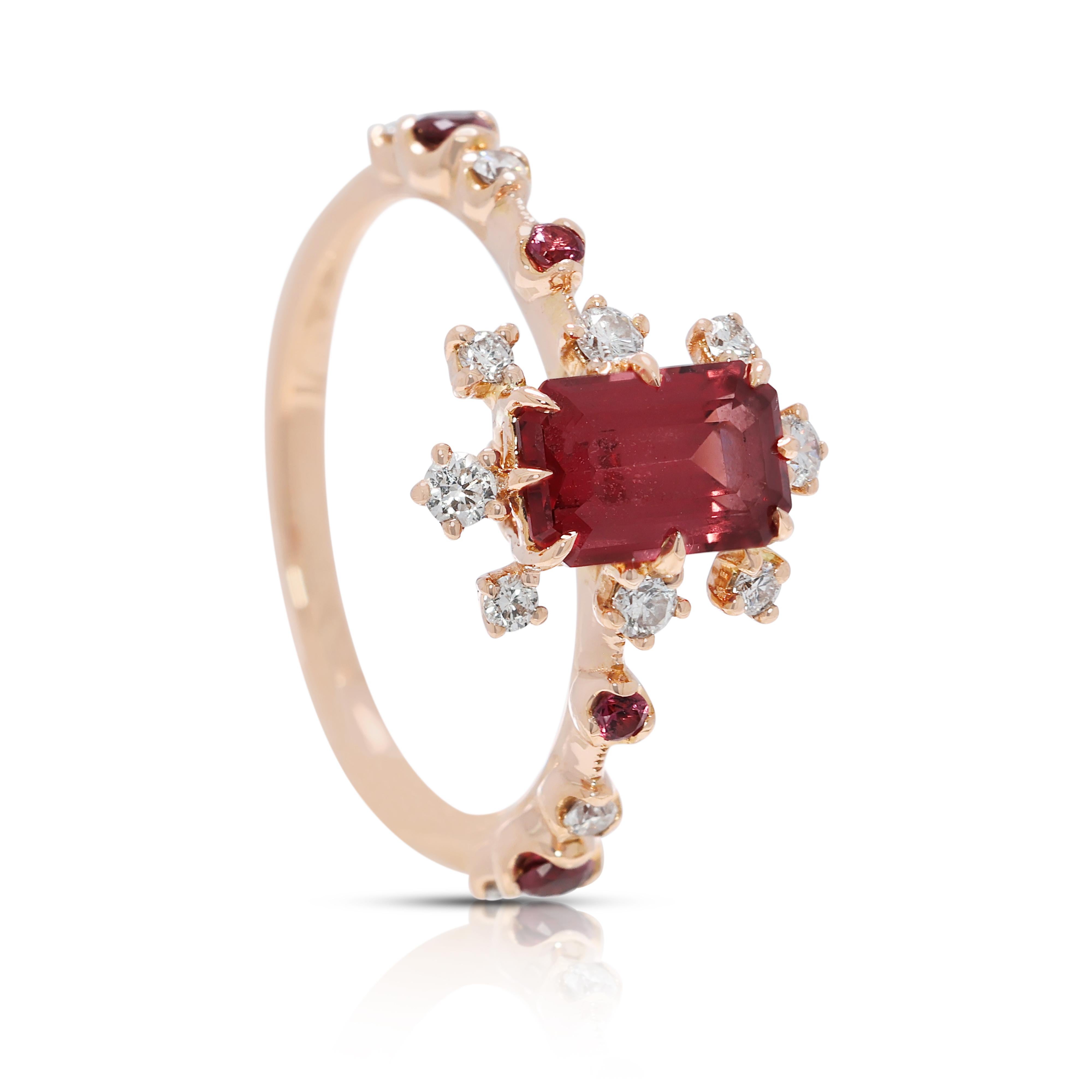 Luxueuse bague en or rose 18 carats de 1,14ct avec spinelle, rubis et diamant - Certifiée NGI en vente 1