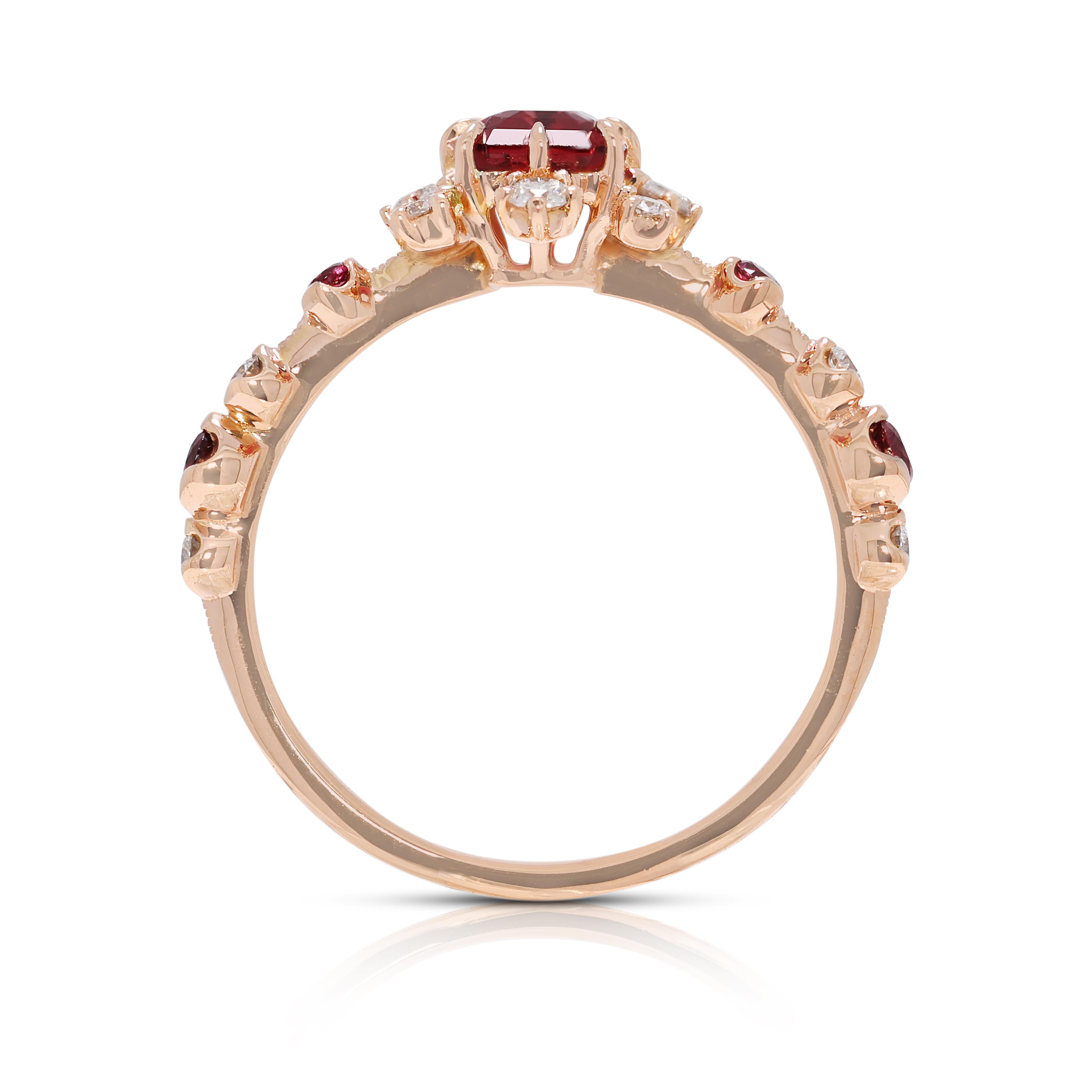 Luxueuse bague en or rose 18 carats de 1,14ct avec spinelle, rubis et diamant - Certifiée NGI en vente 3