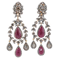 Luxurious 11.62ct Ruby and Diamond Chandelier Earrings in 18k Two-Toned Gold