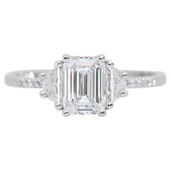 Luxueuse bague à 3 pierres en or blanc 18 carats avec diamant de 1,20 carat certifié GIA 