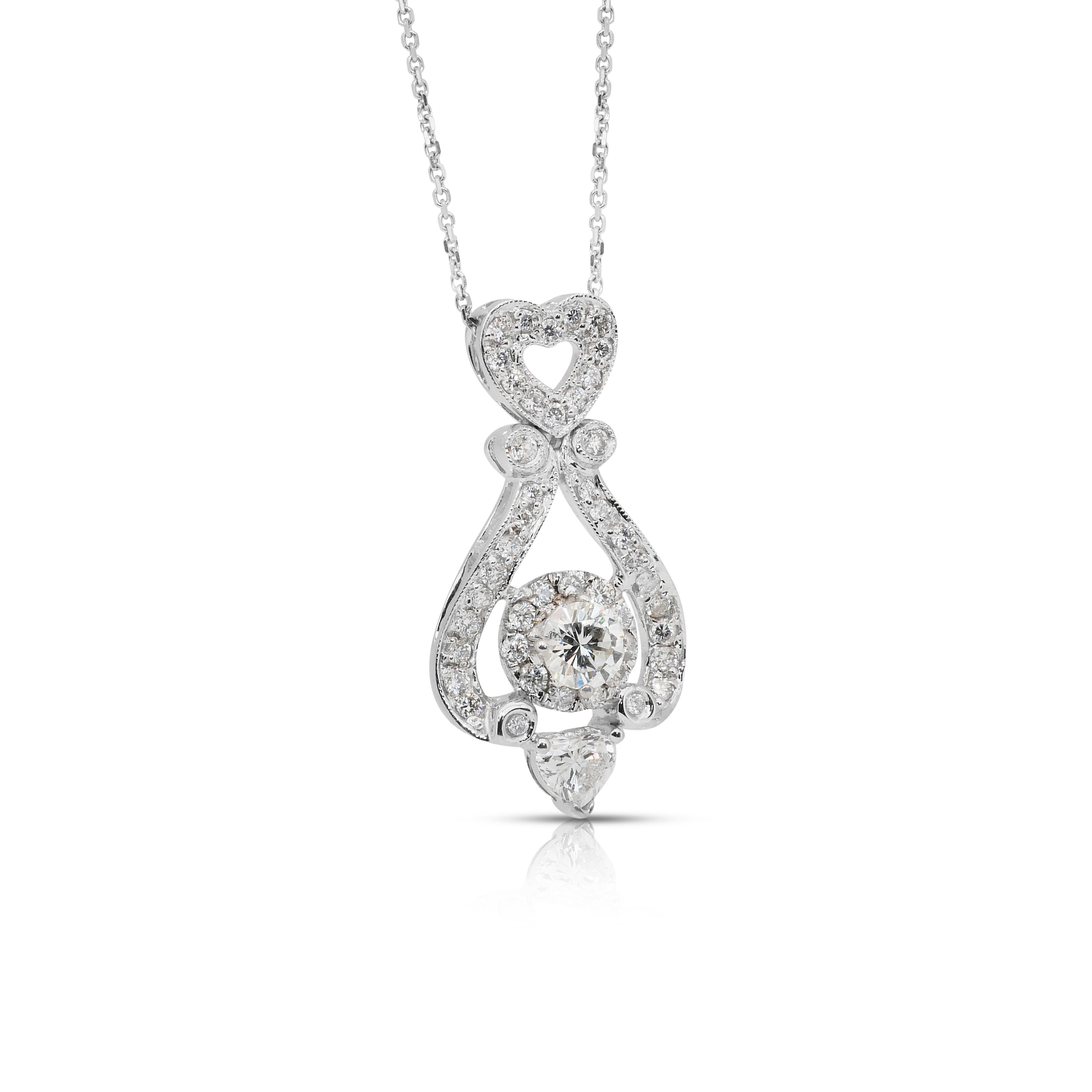 Taille ronde Luxueux collier avec pendentif en or blanc 18 carats et diamants de 1,23 carats en vente